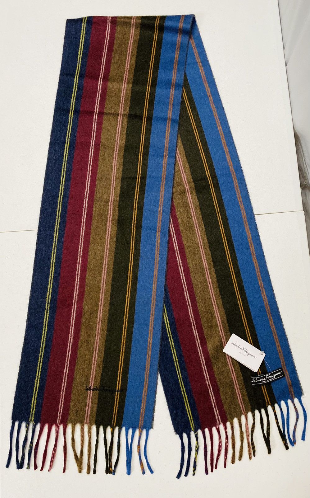 Salvatore Ferragamo Ferragamo Multi-Color Stripe Cashmere Fringe Scarf Unisex NW Size ONE SIZE - 1 Thumbnail
