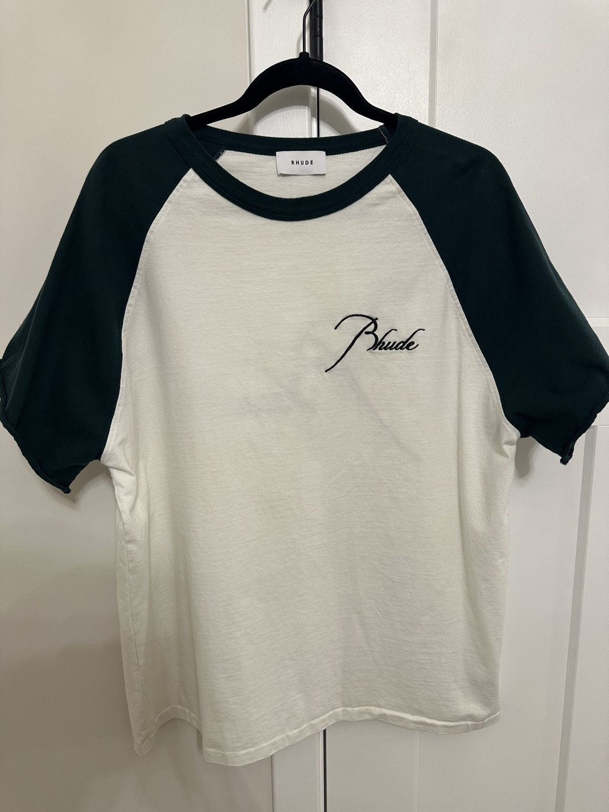 image of Rhude Raglan Logo T-Shirt in White, Women's (Size Small)