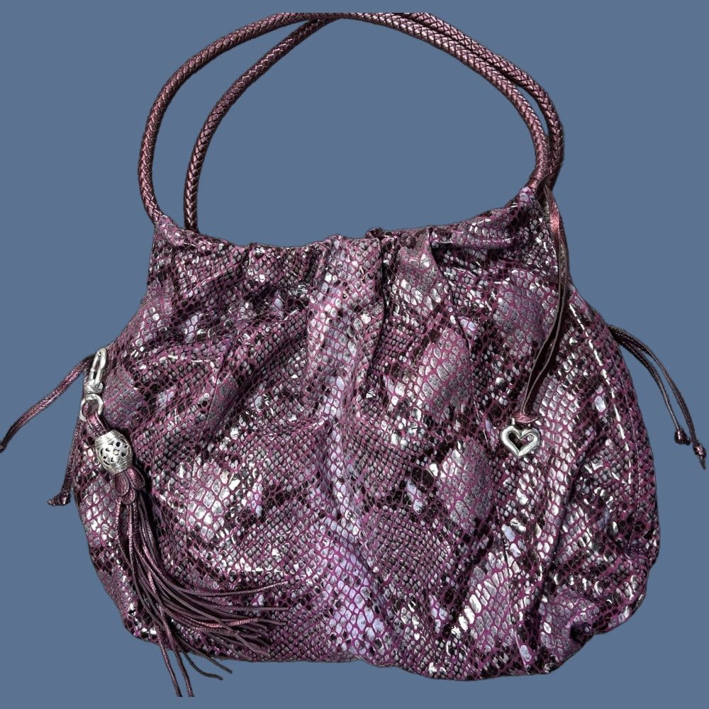 Brighton VINTAGE Brighton Nolita Hobo Bag Leather Purple Large 18” 14.5” 4.5” Tassel Snake Braided Strap Women Mens? Size ONE SIZE - 1 Thumbnail