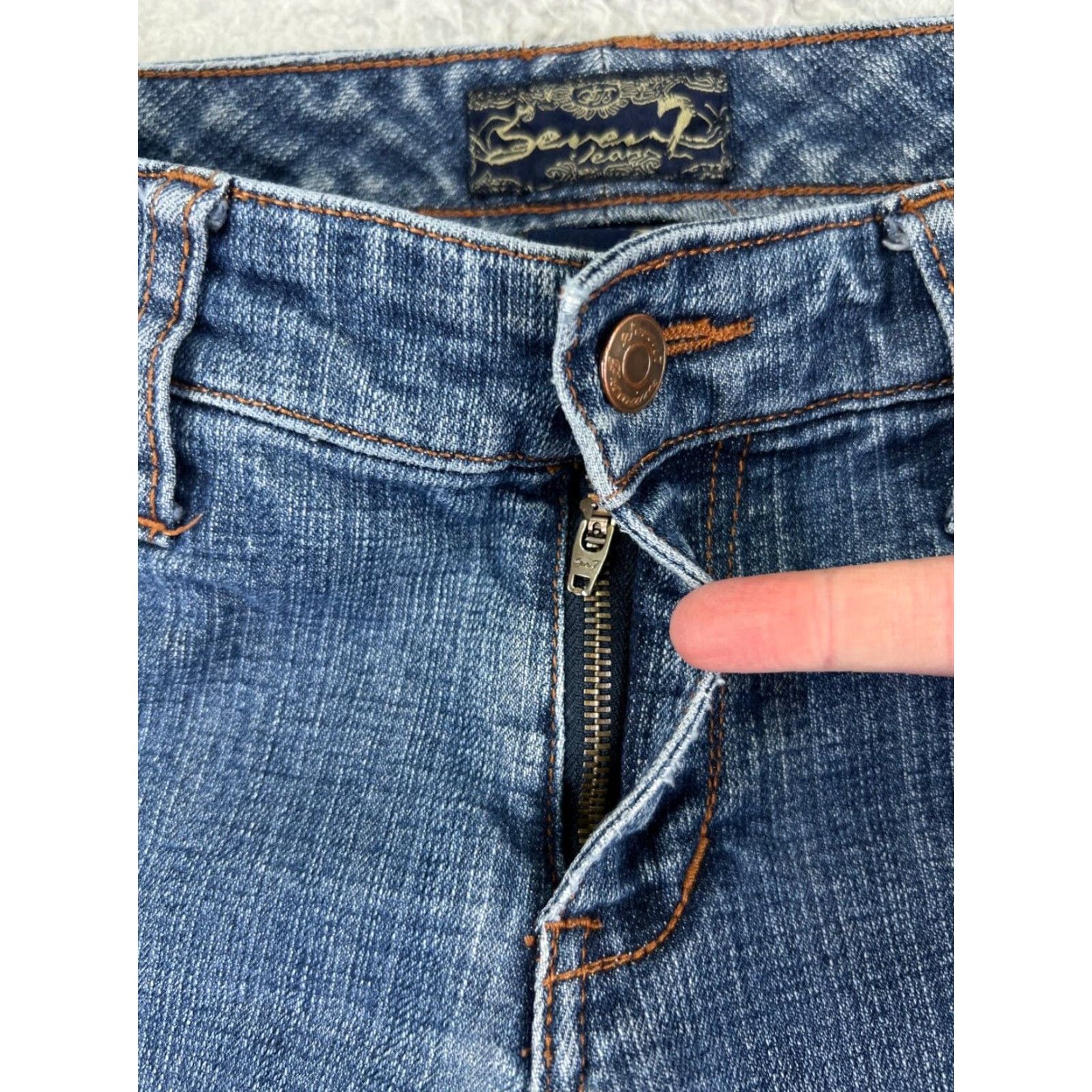 Vintage Seven7 Blue Denim Jeans Women 29 Flared Low Rise 29x31 Cotton Blend Regular Fit Size 29" - 5 Thumbnail