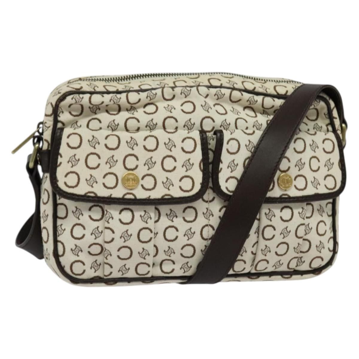 CELINE C Macadam Canvas Shoulder Bag White