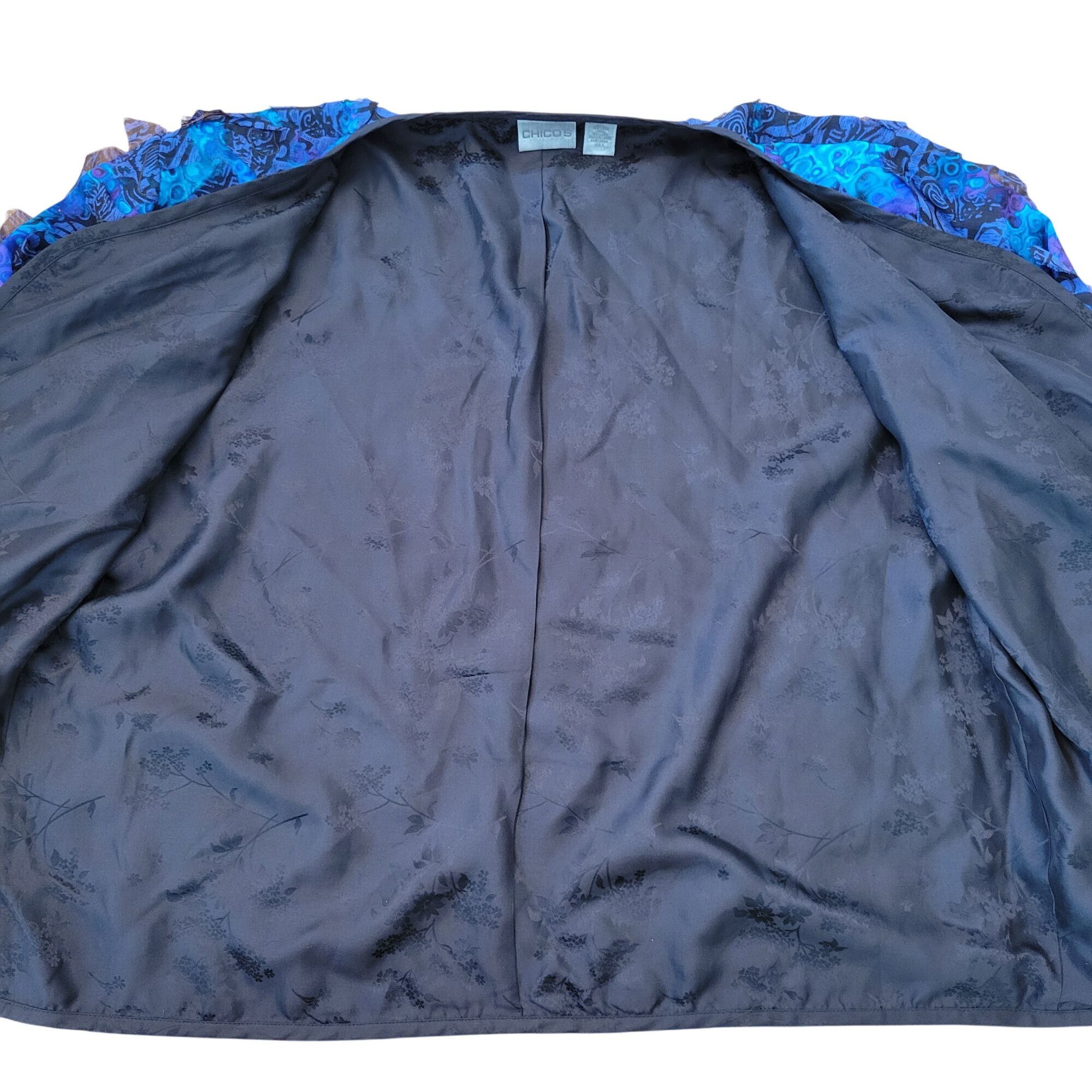 Chicos Chicos 3 Silk Open Front Jacket Vibrant Blue Purple Floral L Size XL / US 12-14 / IT 48-50 - 4 Thumbnail