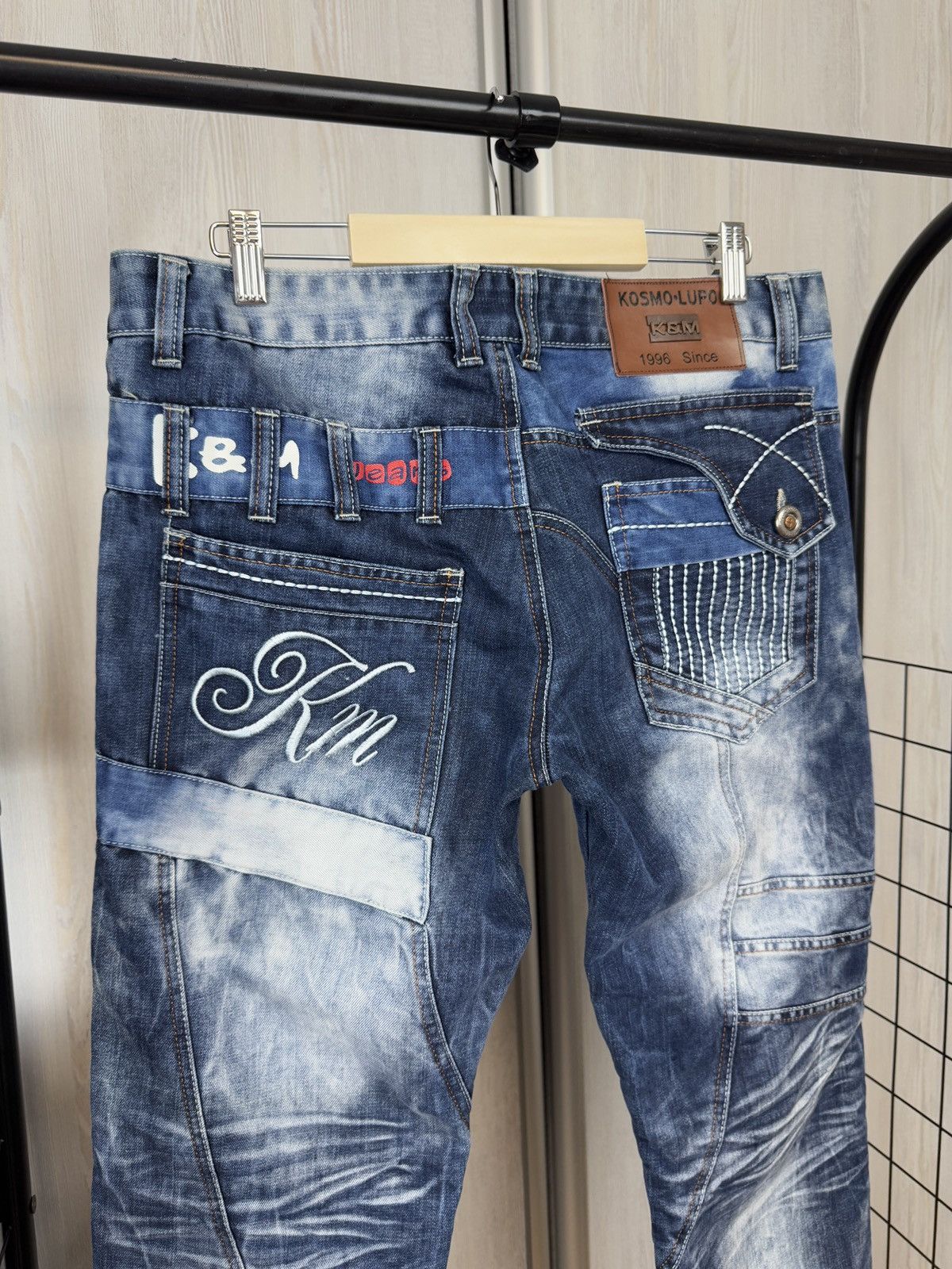 Japanese Brand Kosmo Lupo avant garde blue faded multipocket jeans denim Size US 33 - 12 Thumbnail