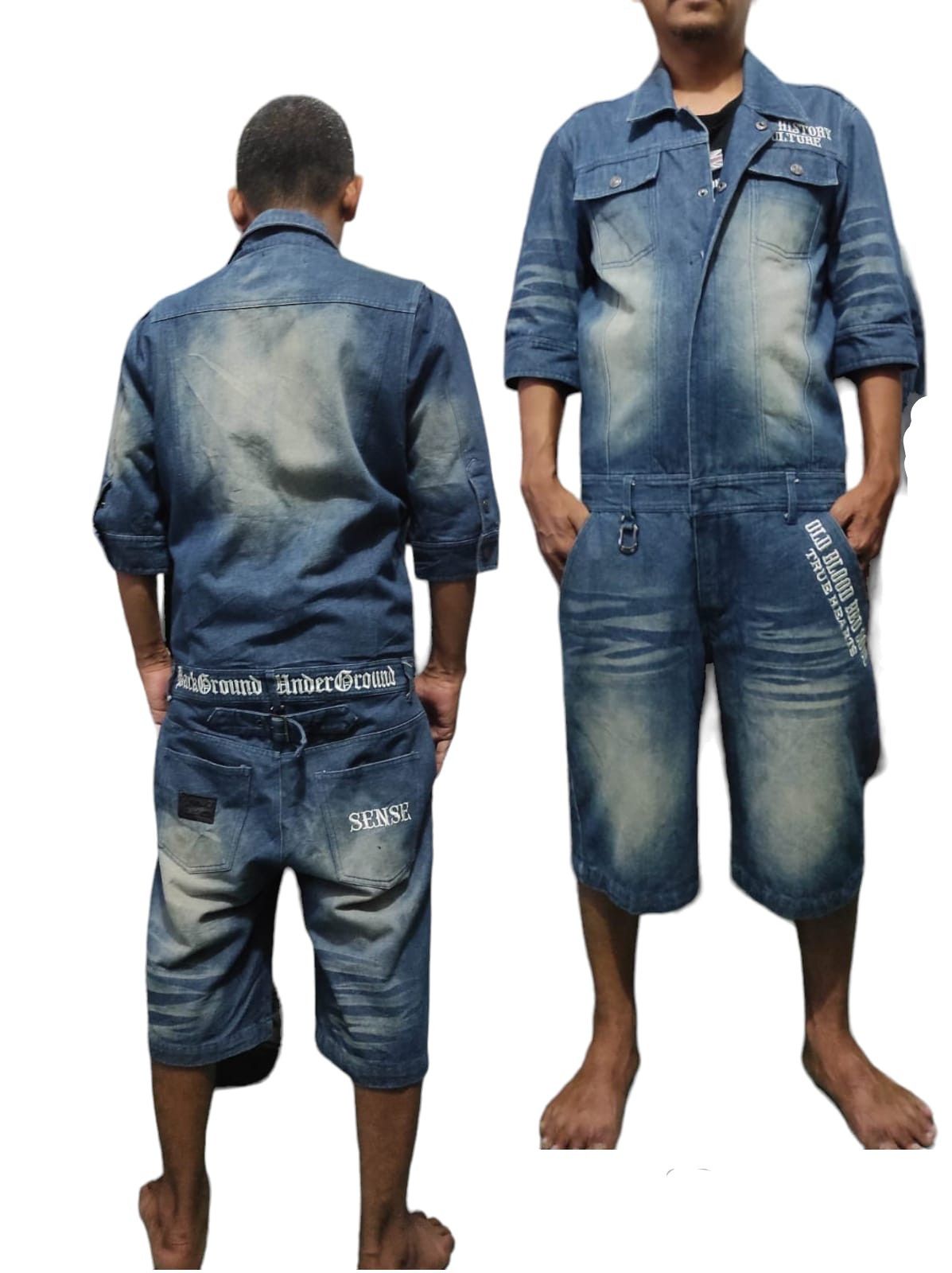 C.D.S BLACK SENSE Punk Skull Coverall Overall Denim Jeans