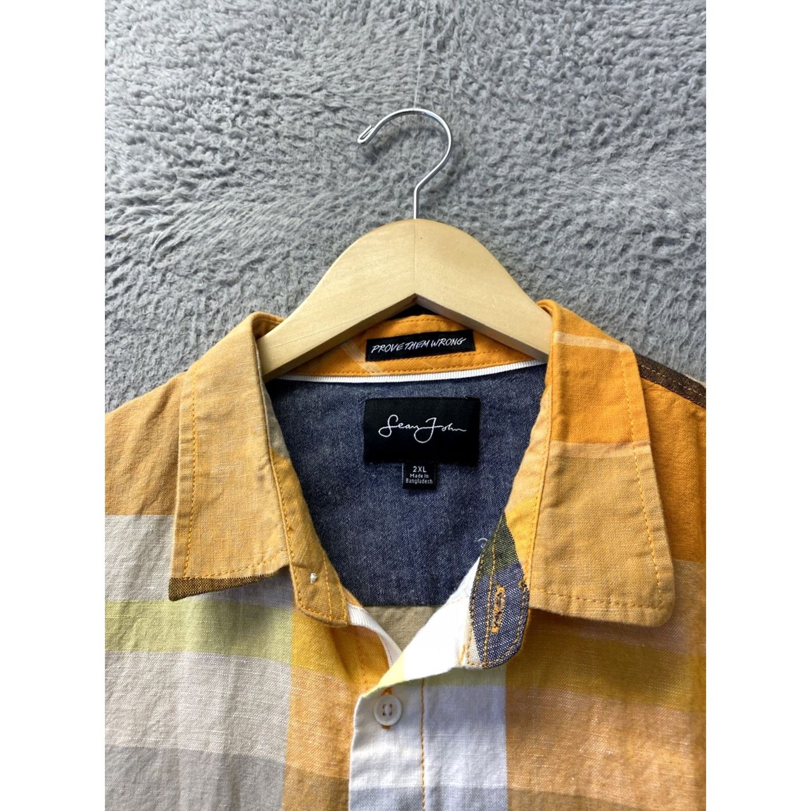 Sean John Sean John Men's XXL White Orange Plaid Short Sleeve Button-Down Shirt Size US XXL / EU 58 / 5 - 3 Thumbnail