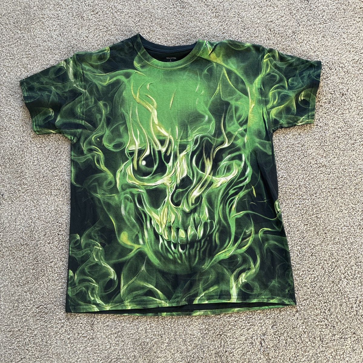 Other Vintage Green Flame Skull Tee Size US L / EU 52-54 / 3 - 1 Thumbnail