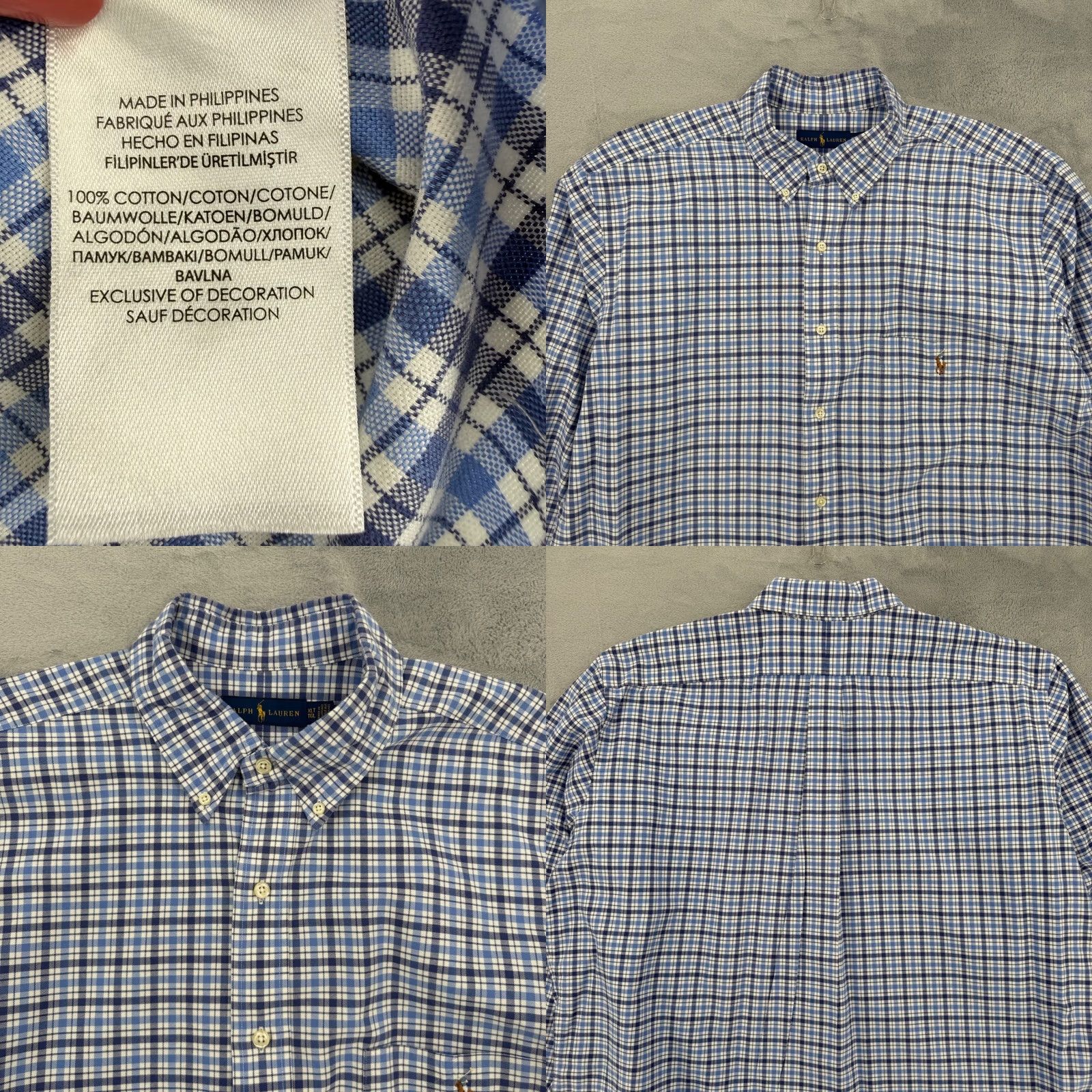 Ralph Lauren Ralph Lauren Mens Button-Down Shirt Blue White Check Cotton XLT Regular Sleeve Long Button-Up Size US XL / EU 56 / 4 - 8 Thumbnail