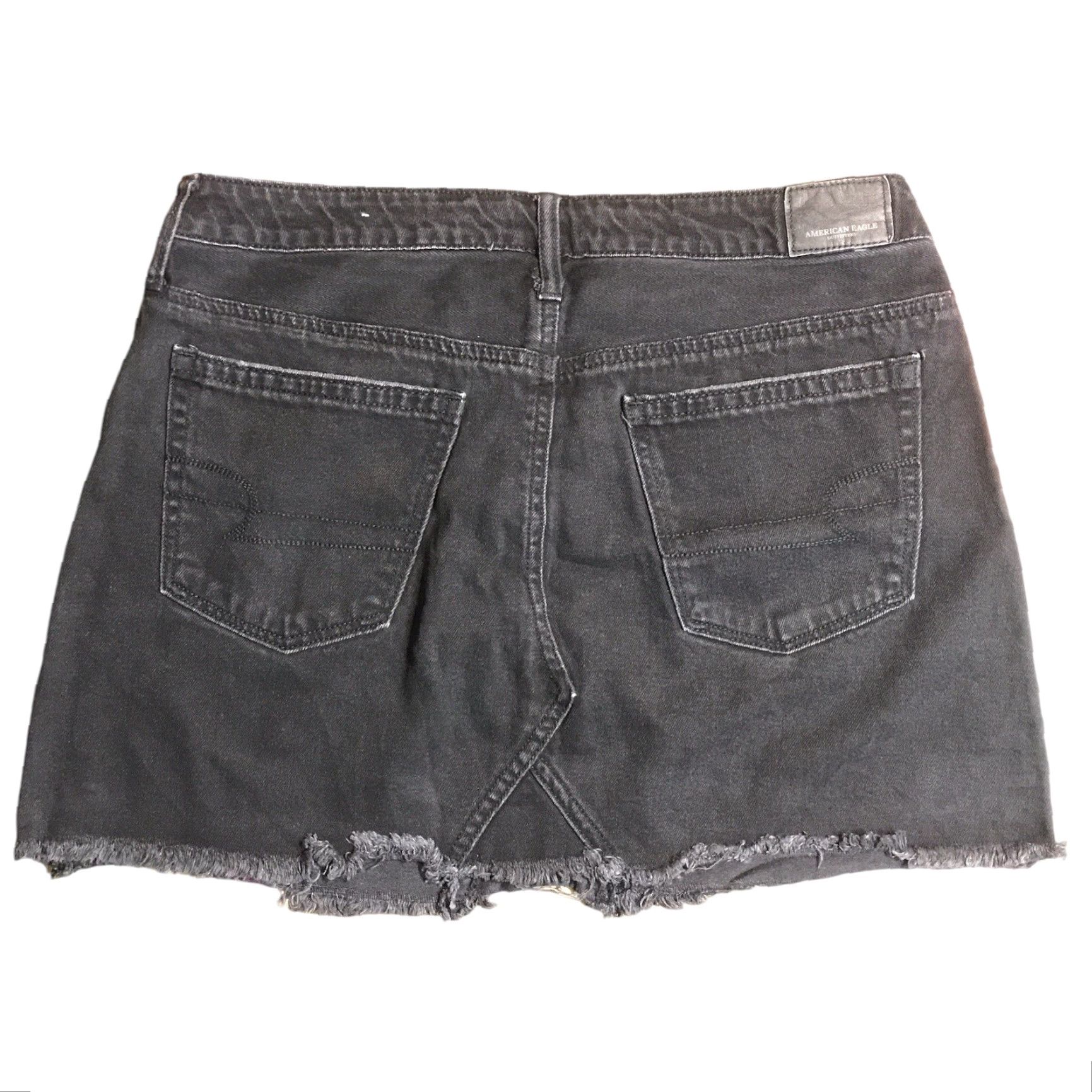 American Eagle Outfitters American Eagle Denim Skirt Womens 10 Button Fly Boho Festival Black Raw Hem Size 32" / US 10 / IT 46 - 2 Thumbnail