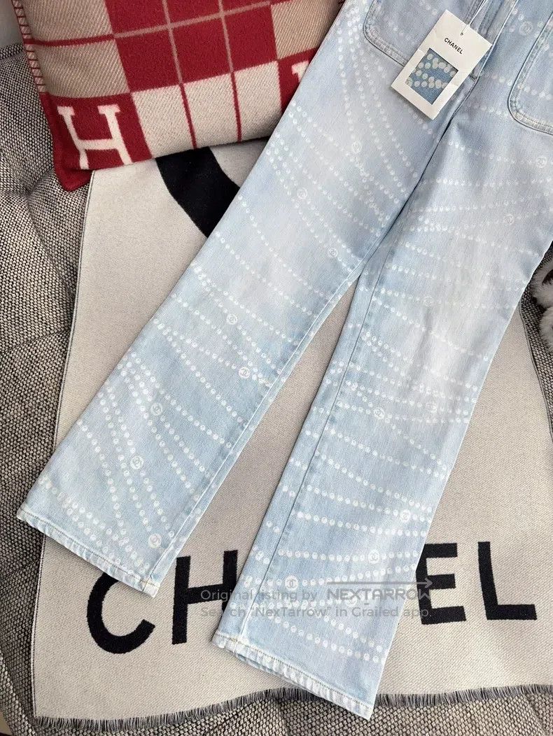 Chanel Chanel 25P pearl chain printed double pocket light blue je Size 25" / US 0 / IT 36 - 3 Thumbnail