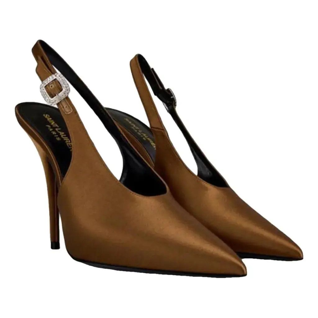 Saint Laurent Paris o1b1hav110924 Yasmeen Slingback Pumps in Silk Satin in Brown Size US 6 / IT 36 - 4 Thumbnail
