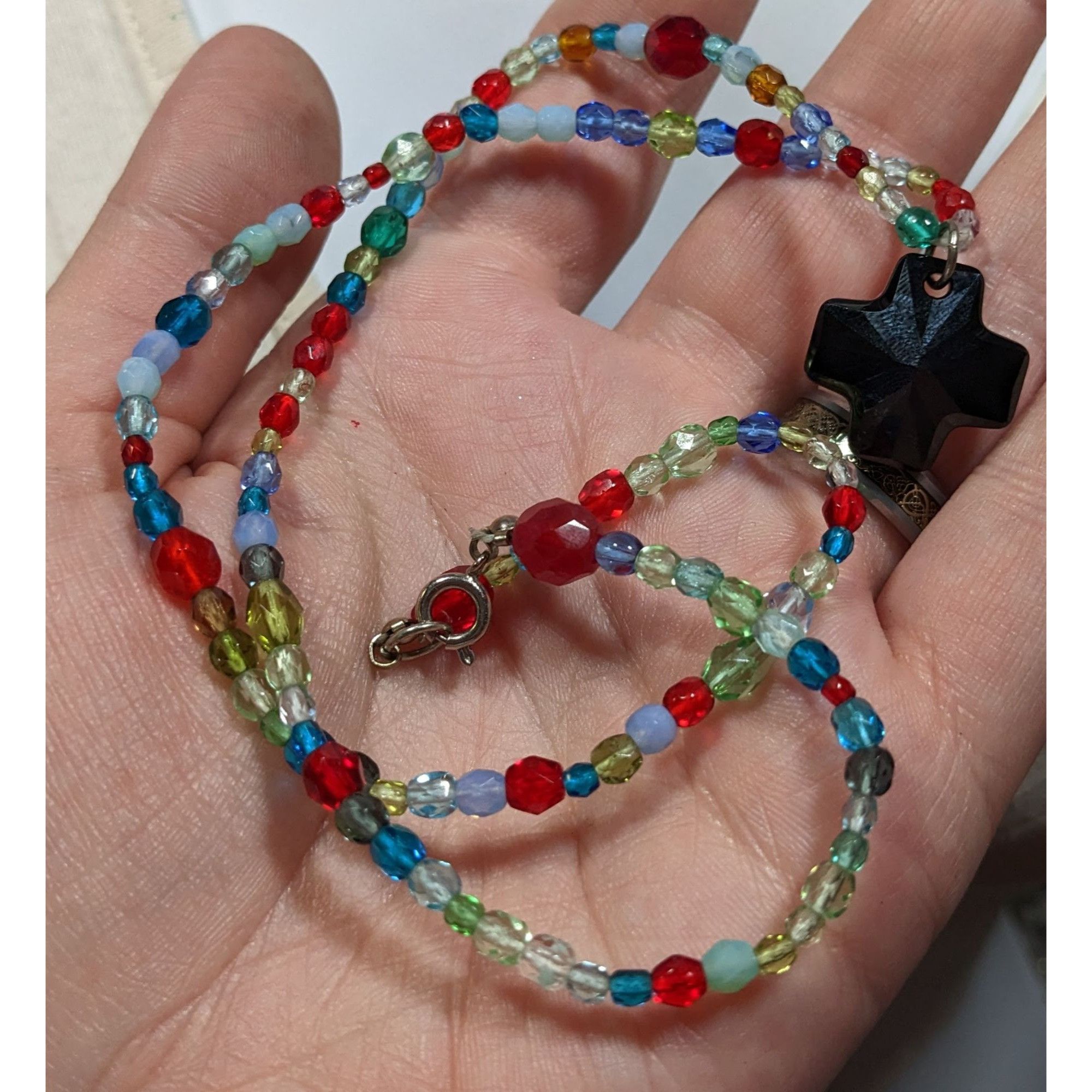 Handmade Handmade Rainbow Glass Beaded Cross Necklace Size ONE SIZE - 3 Thumbnail