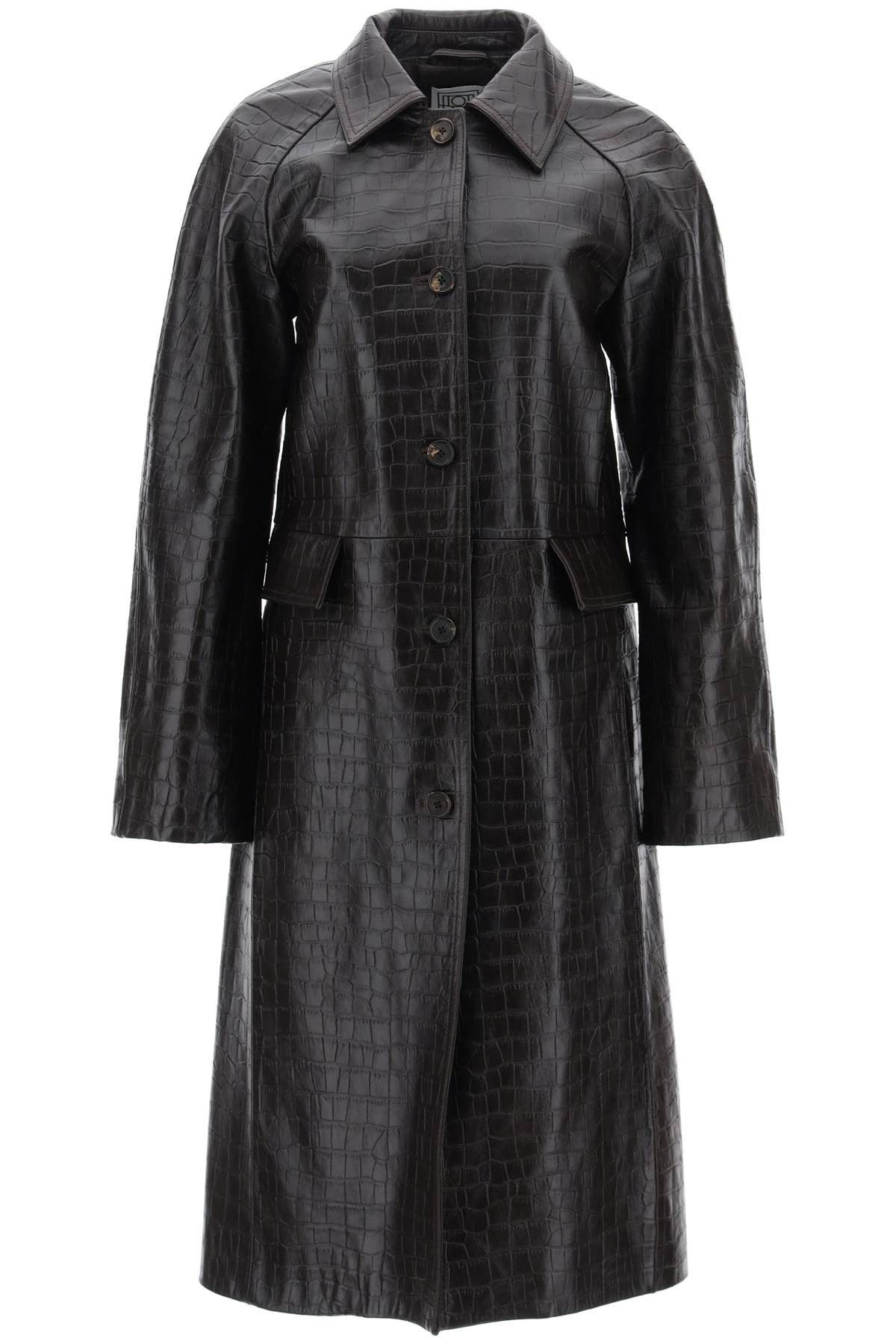 image of Toteme Crocodile Embossed Leather Coat in Dark Brown, Women's (Size Small)