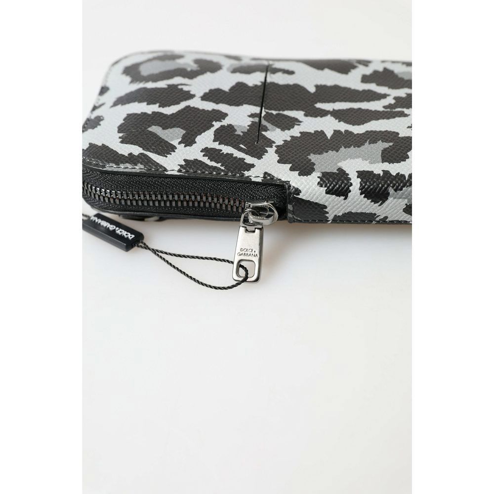 Dolce & Gabbana Dolce & Gabbana Gray Leopard Leather Men Purse Crossbody Sli Size ONE SIZE - 4 Thumbnail