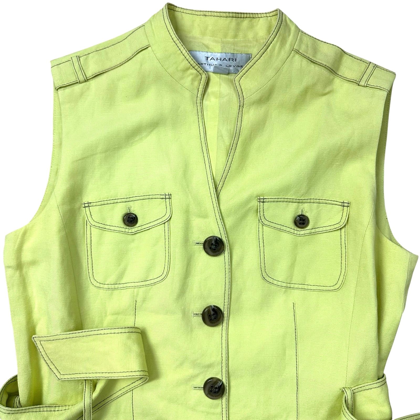 Elie Tahari Tahari Linen Blend Lime Green Belted Pocket Vest Size 8 Size M / US 6-8 / IT 42-44 - 5 Thumbnail