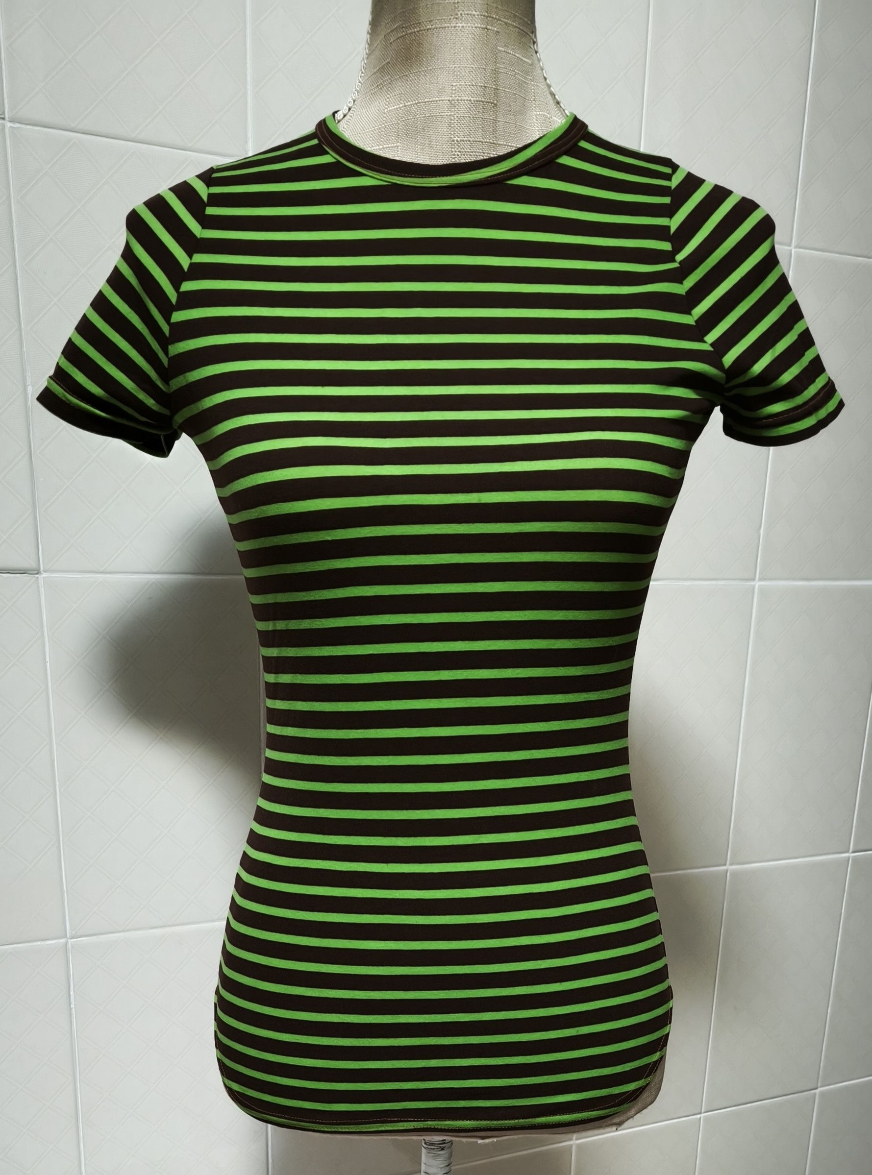 Jean Paul Gaultier Year: 1997 - Green and dark Brown stripes top Size S / US 4 / IT 40 - 1 Thumbnail
