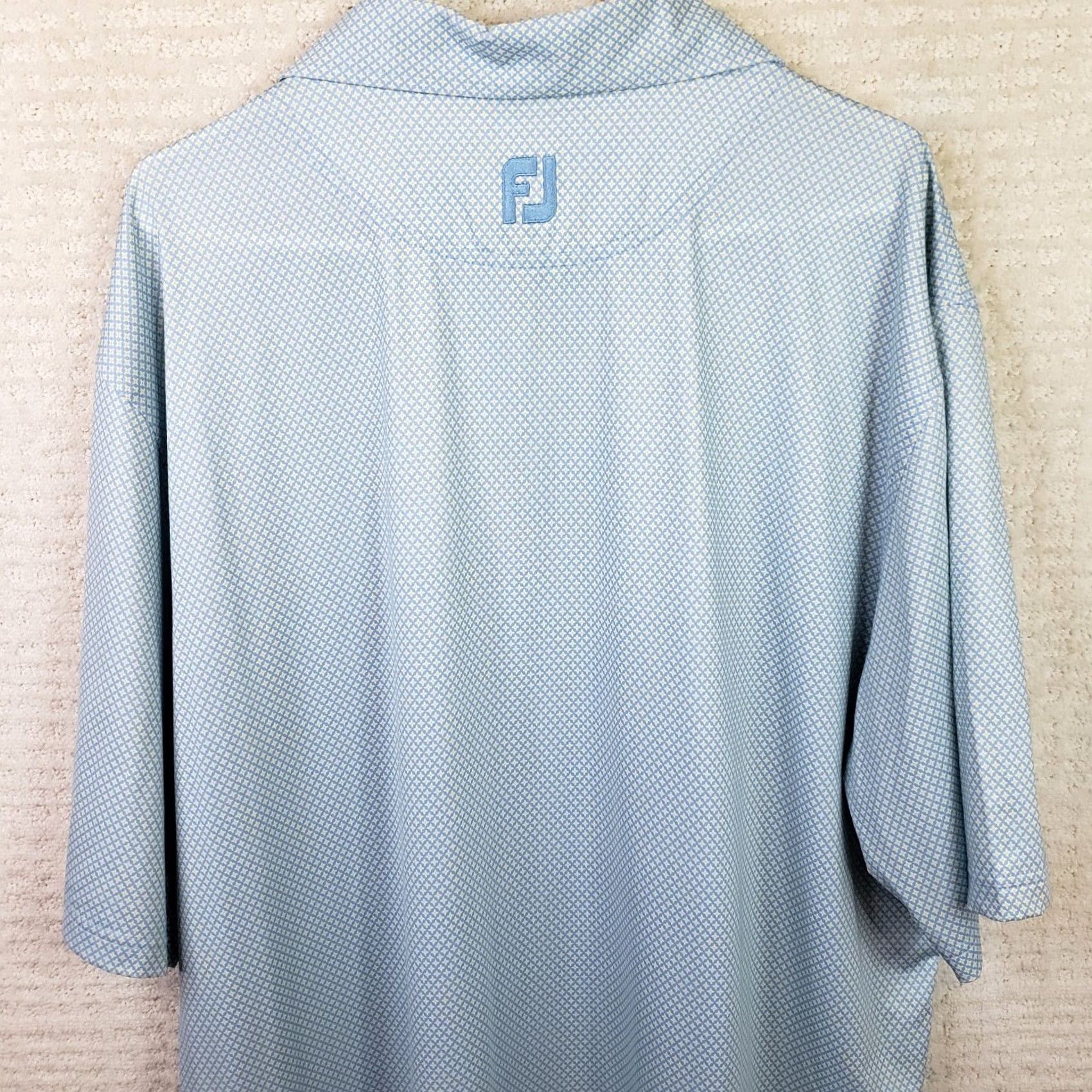Footjoy FootJoy Short Sleeve Polo Shirt Mens XL Blue Yellow Geometric Button-Down Collared Logo Embroidered Moisture Wicking Regular Fit Golf Polo FJ Size US XL / EU 56 / 4 - 7 Thumbnail