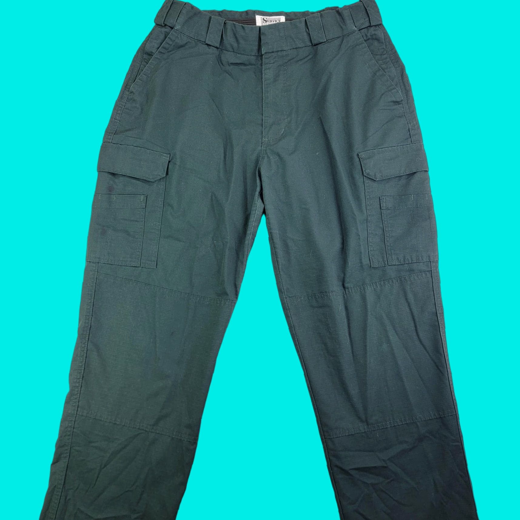 Vintage In Service Pants Mens 36x30 Green Cargo Lightweight Ripstop Workwear Elastic Waist Pockets Casual, Workwear Mens Pants 36x30 Green Size US 36 / EU 52 - 1 Thumbnail