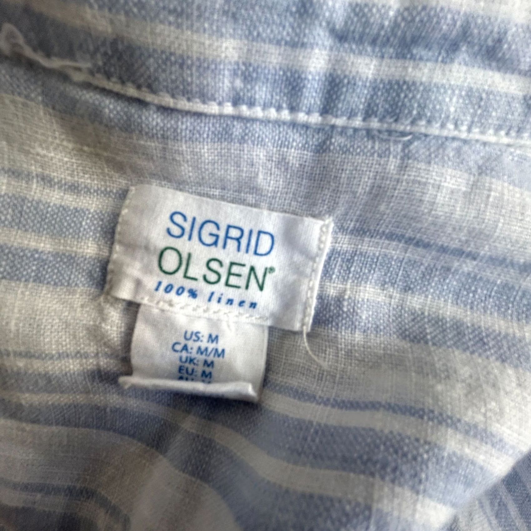 Vintage Sigrid Olsen Womens Blue White Striped 100% Linen Button-Up Shirt Medium Casual Size M / US 6-8 / IT 42-44 - 3 Thumbnail