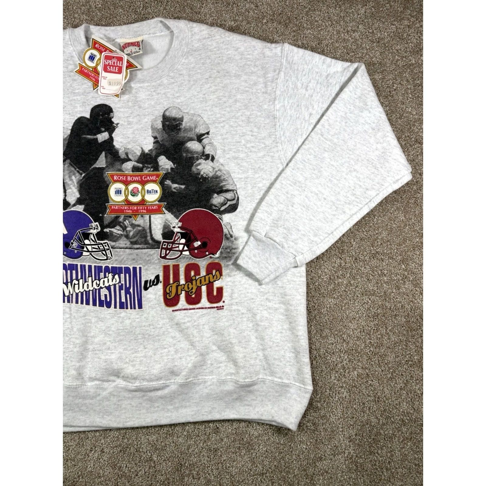 Nutmeg VINTAGE Nutmeg Crew Neck Sweatshirt Unisex Adults Medium Gray 1996 Rose Bowl 90s College Sports USA Made Heavyweight Graphic Print Size US M / EU 48-50 / 2 - 3 Thumbnail