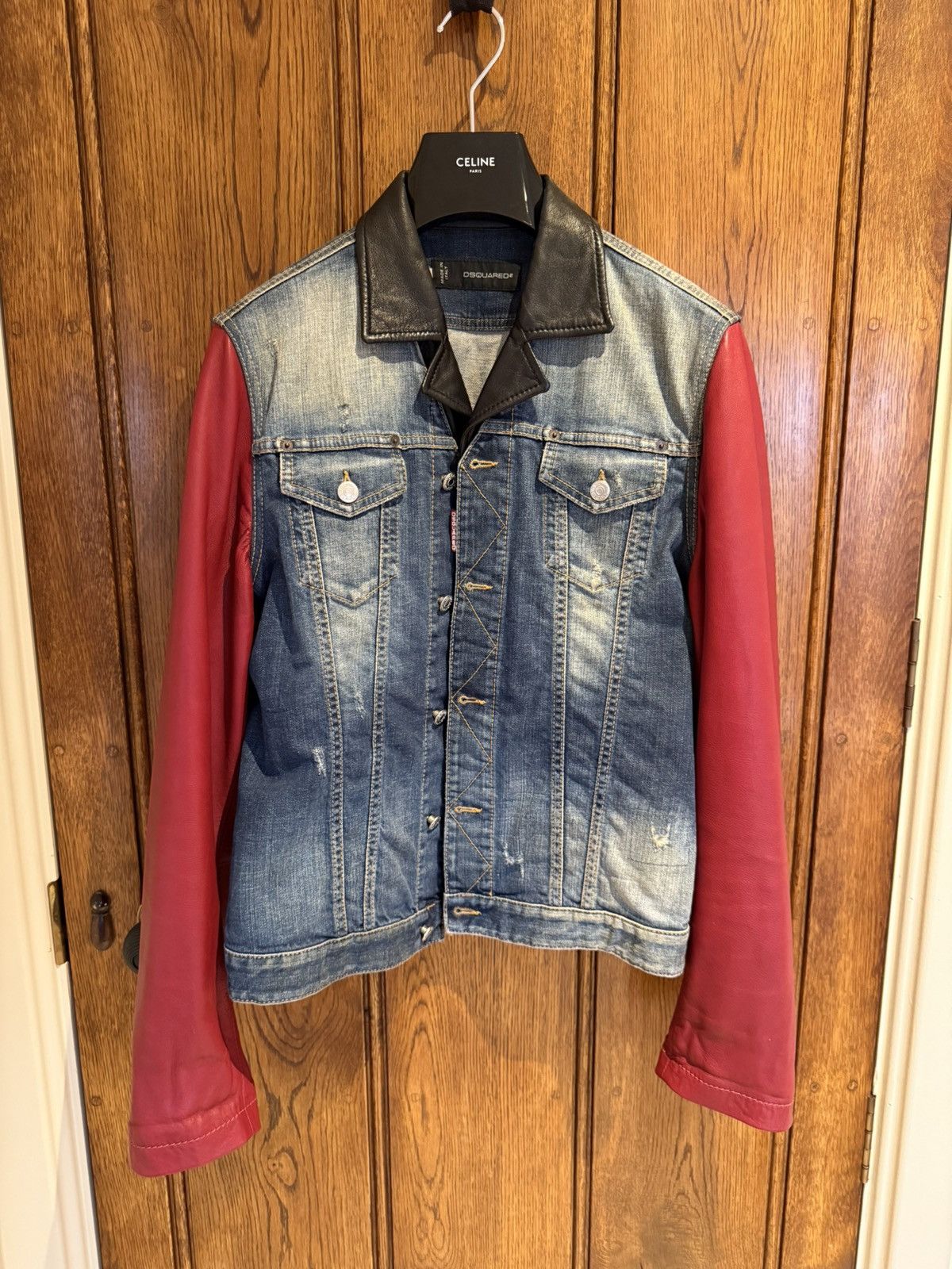 Dsquared2 SS14 Dsquared2 leather sleeve denim jacket collar 50 Grail Size US M / EU 48-50 / 2 - 1 Thumbnail