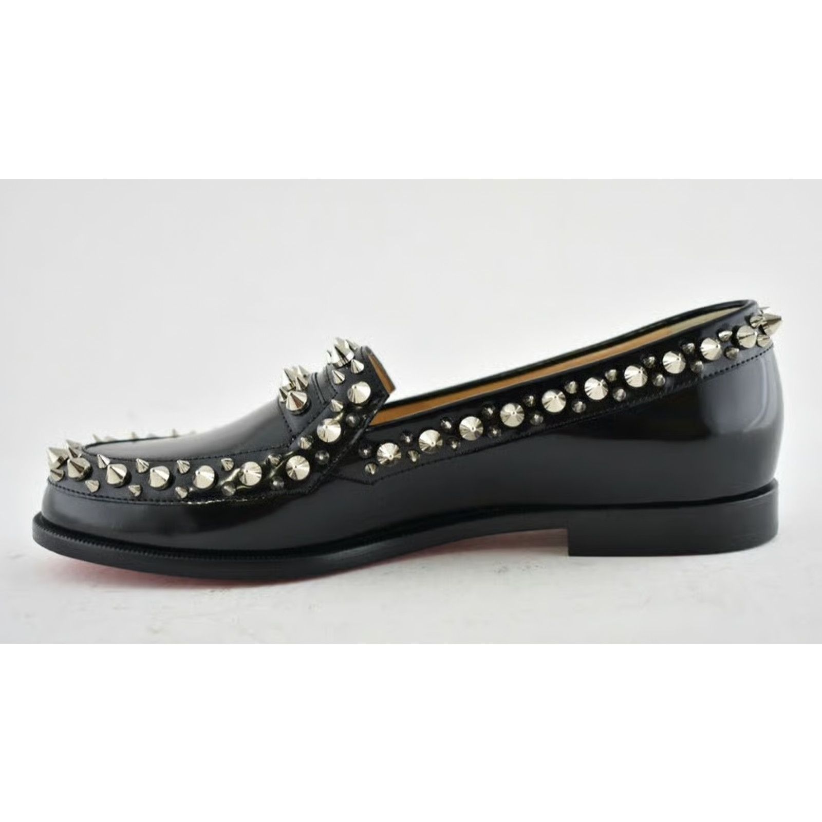 Christian Louboutin Mattia Spikes Donna Flat Black Calf Leather Slip Loafer 38 Size US 8 / IT 38 - 8 Thumbnail