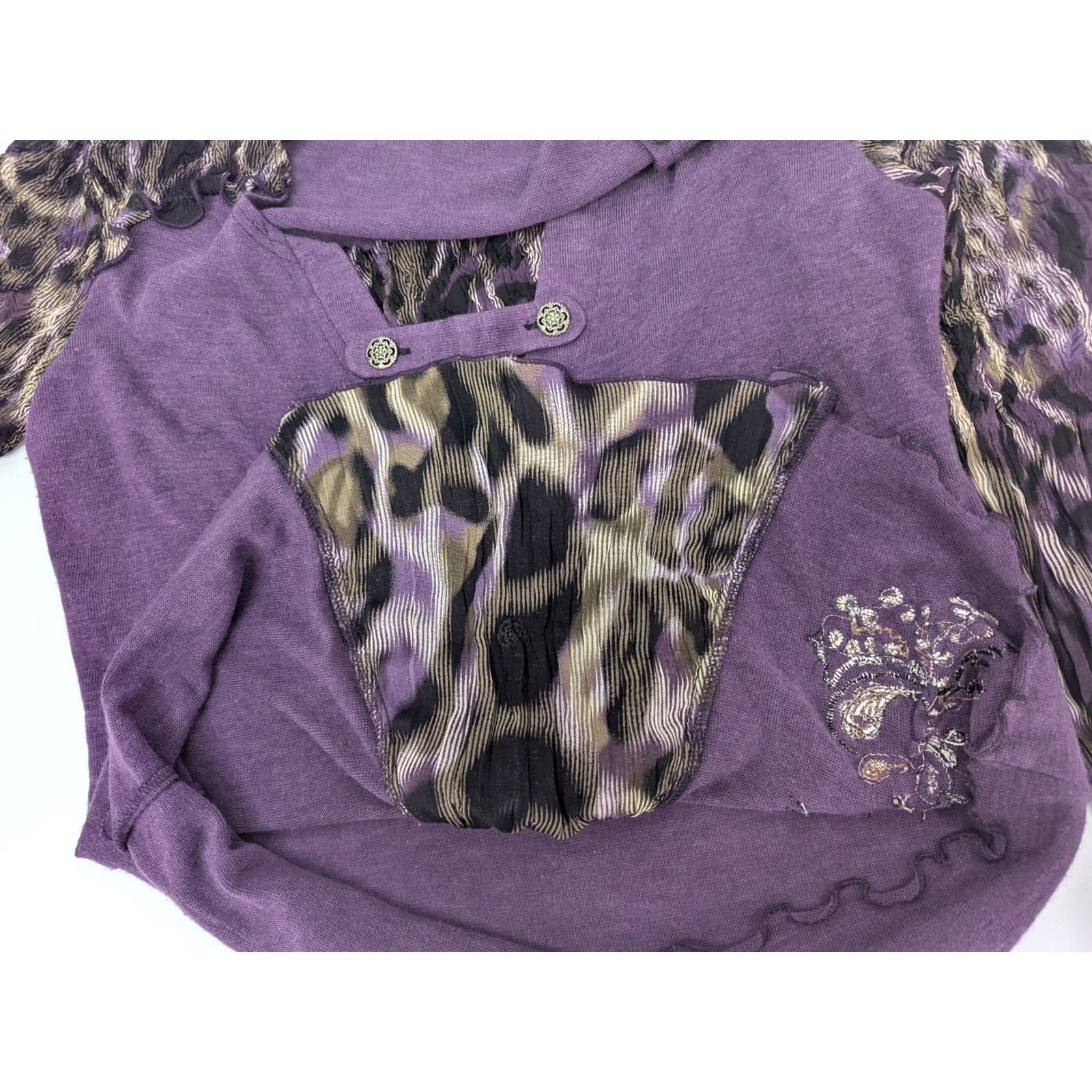 Vintage Alberto Makali Blouse Woman's M Crinkle Animal Print Sleeve Scoop Neck Pullover Casual Party Travel Purple Polyester Regular Womens Size M / US 6-8 / IT 42-44 - 3 Thumbnail
