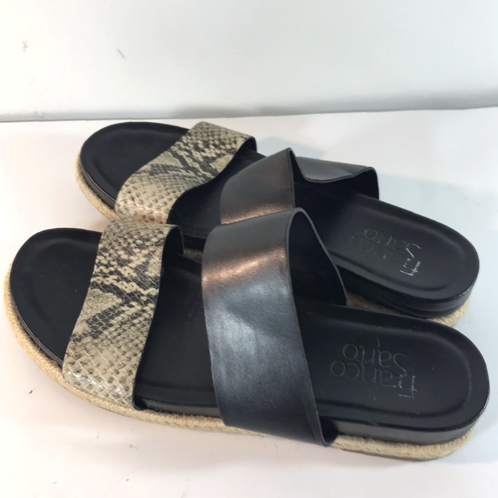 Franco Sarto VINTAGE Franco Sarto Babs Slides Womens Size 6.5M Black Faux Snakeskin Casual Slip-On Sandal Size US 6.5 / IT 36.5 - 2 Thumbnail