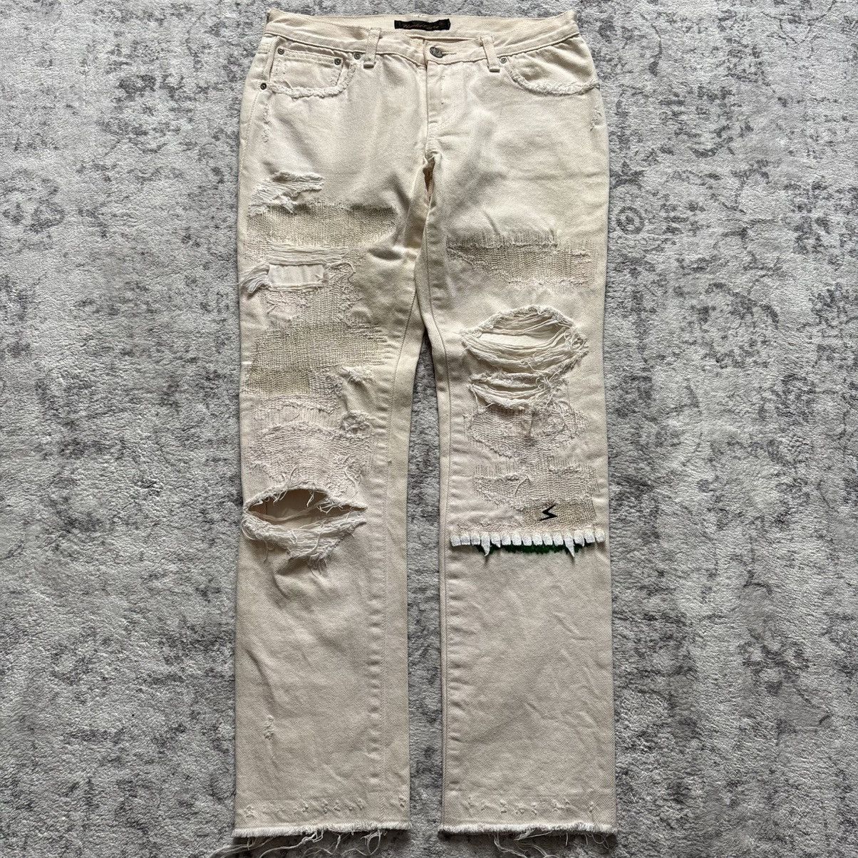 Undercover Undercover SS05 68 Green Yarn Vampire Jeans White | Size 2 Size US 27 - 1 Thumbnail