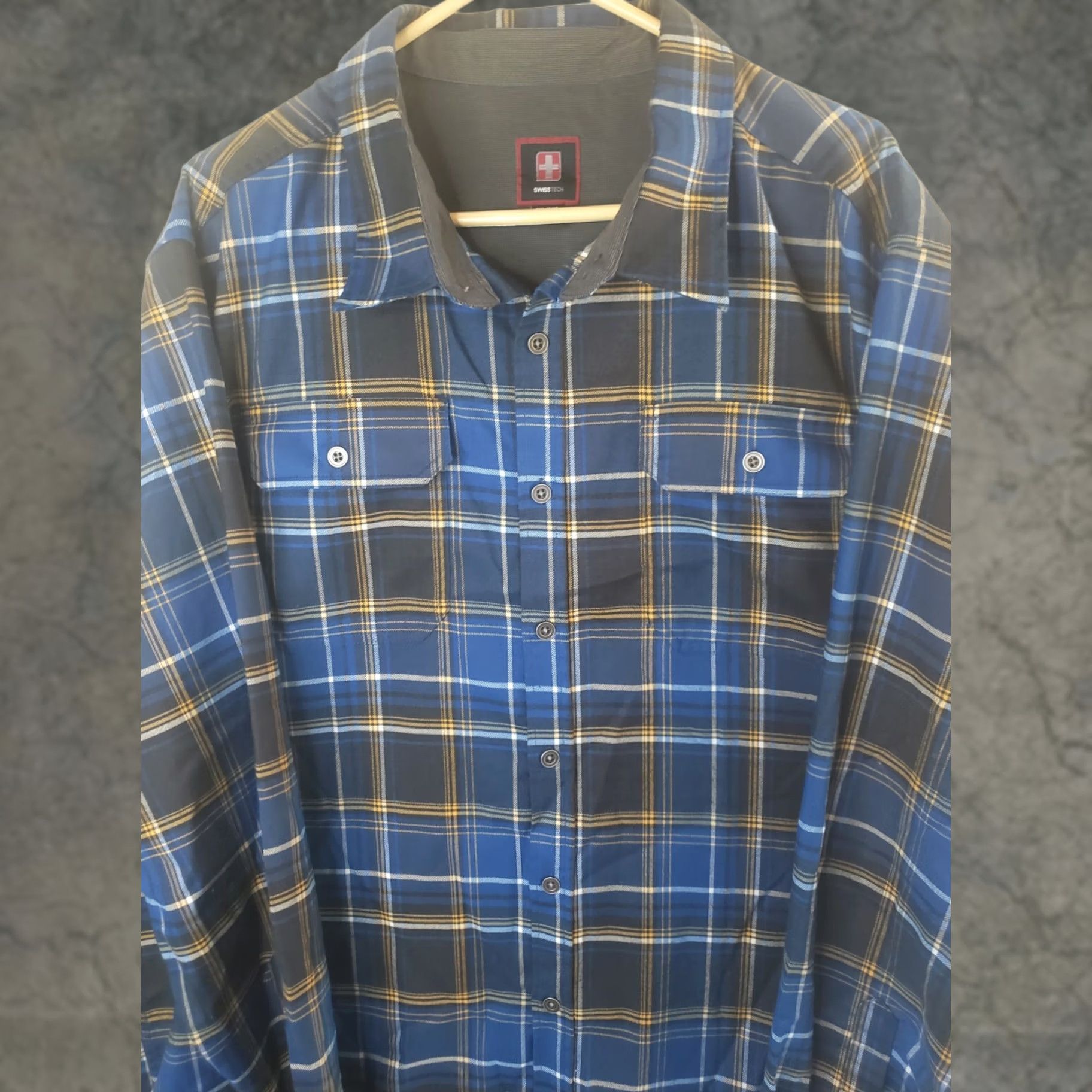 Vintage SwissTech Shirt Blue Plaid Button-Down 3XL Mens Long Sleeve Outdoor Casual Travel Lightweight Woven Spandex Pocket Size US XXL / EU 58 / 5 - 1 Thumbnail