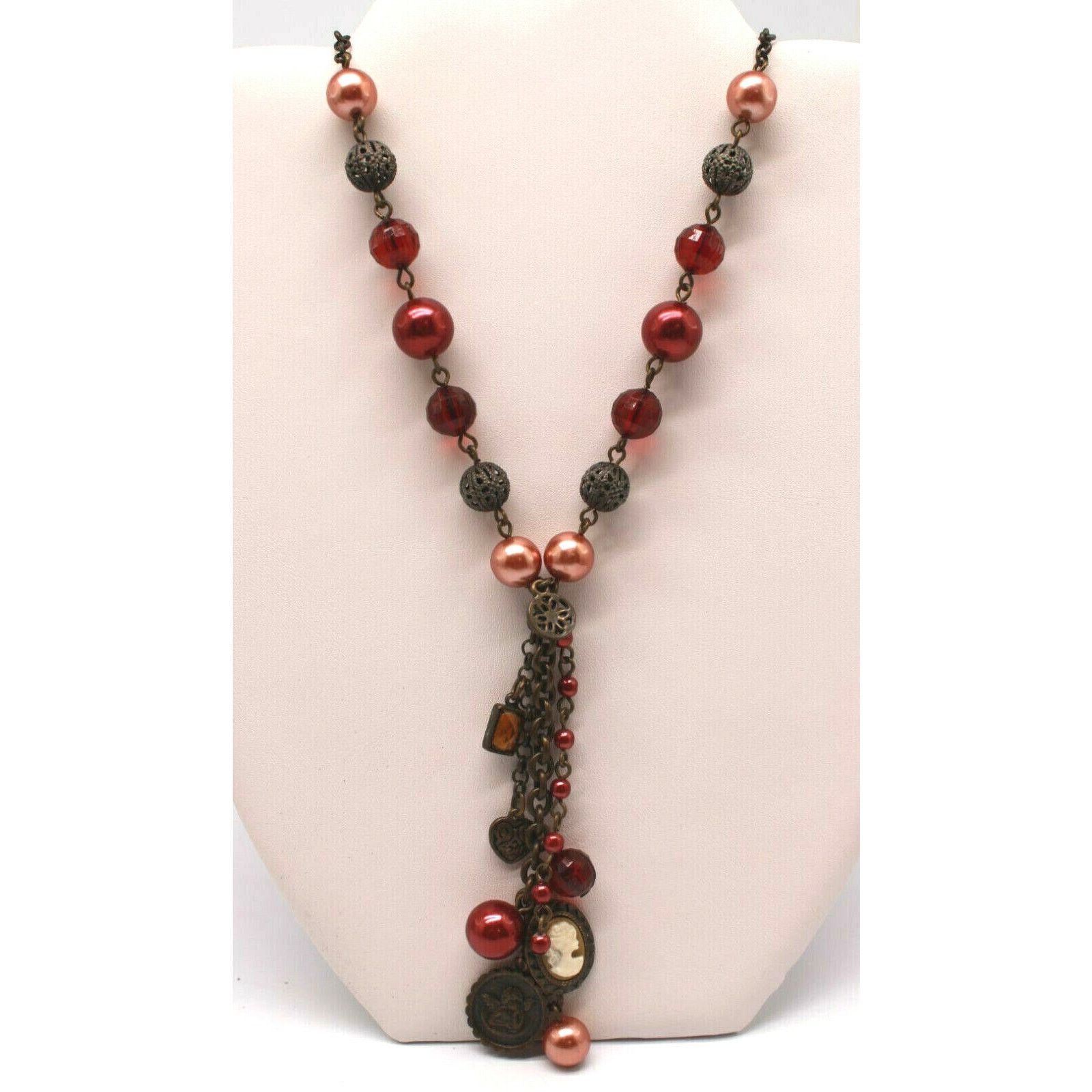 Other Vintage Dangle Charm Bead Necklace Burgandy Pink Size ONE SIZE - 1 Thumbnail