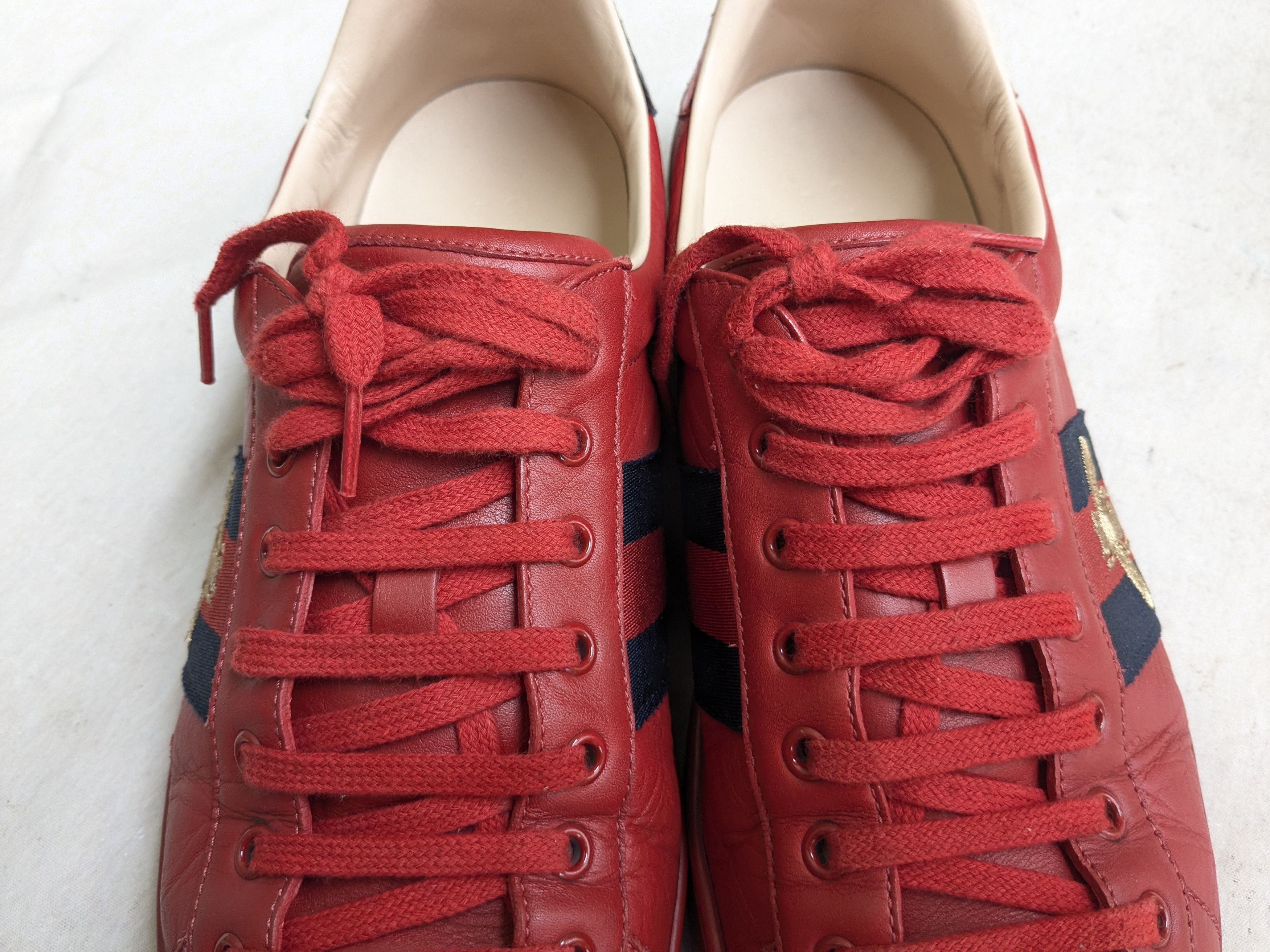 Gucci Gucci Ace Sneakers Red Bee Leather Low Tops Size US 12.5 / EU 45-46 - 4 Thumbnail