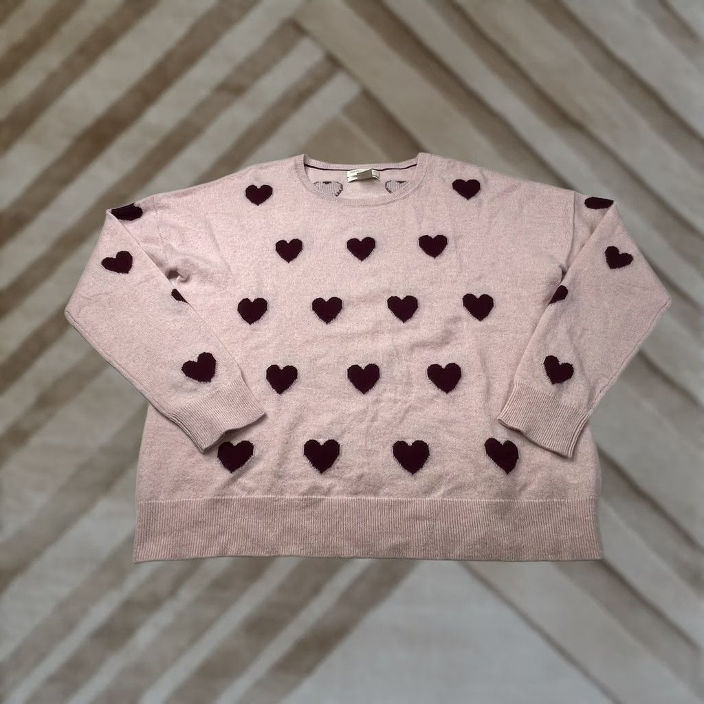 Christian Siriano Christian Siriano Heart Print 2-Ply Cashmere Sweater Pullover Pink XL Women Raglan Sleeve Long Sleeve Crew Neck Vintage No Size XL / US 12-14 / IT 48-50 - 1 Thumbnail