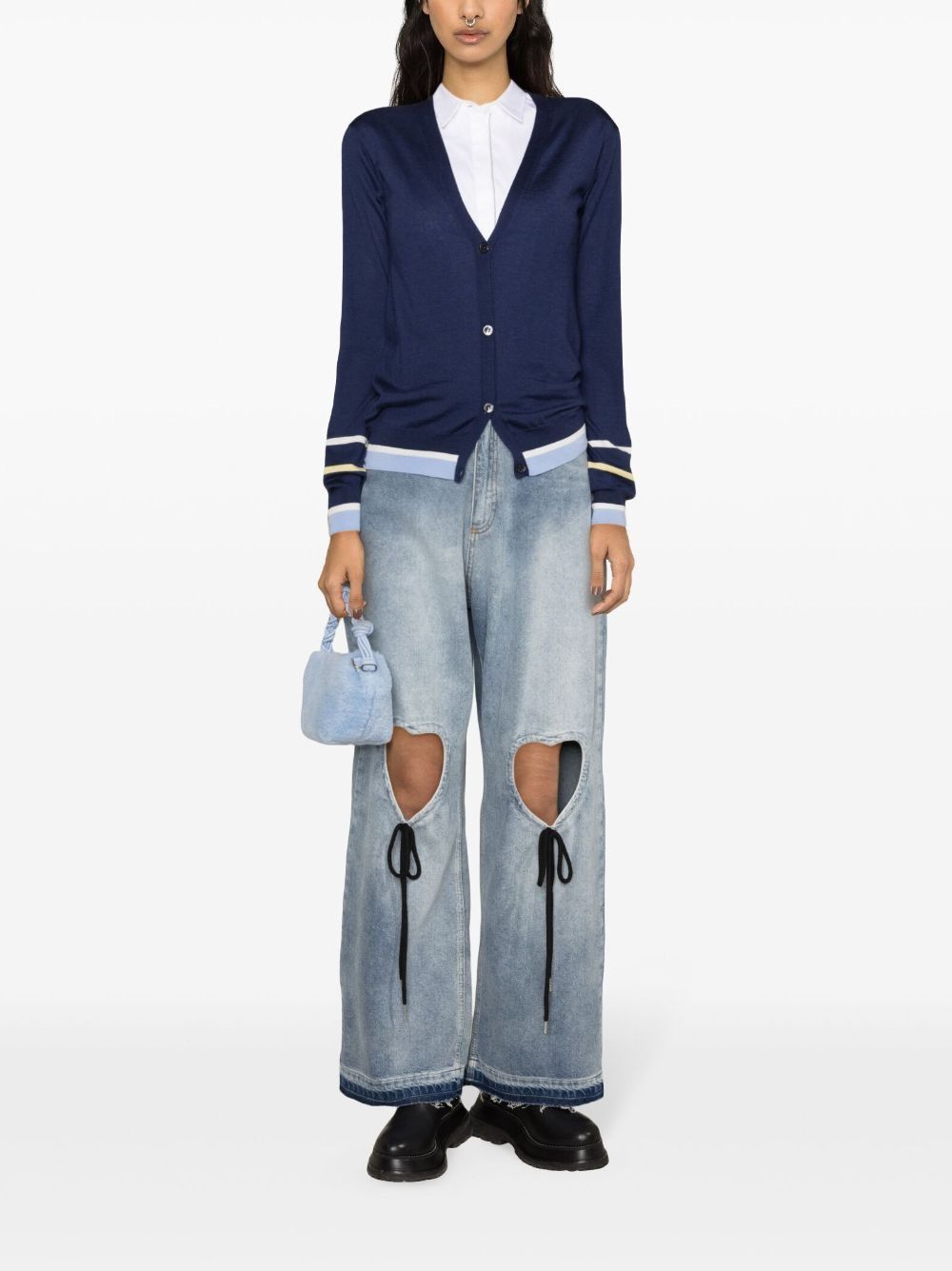 Marni o1f1d3z0525 Striped Virgin Wool-Blend Cardigan in Blue Size XL / US 12-14 / IT 48-50 - 2 Thumbnail