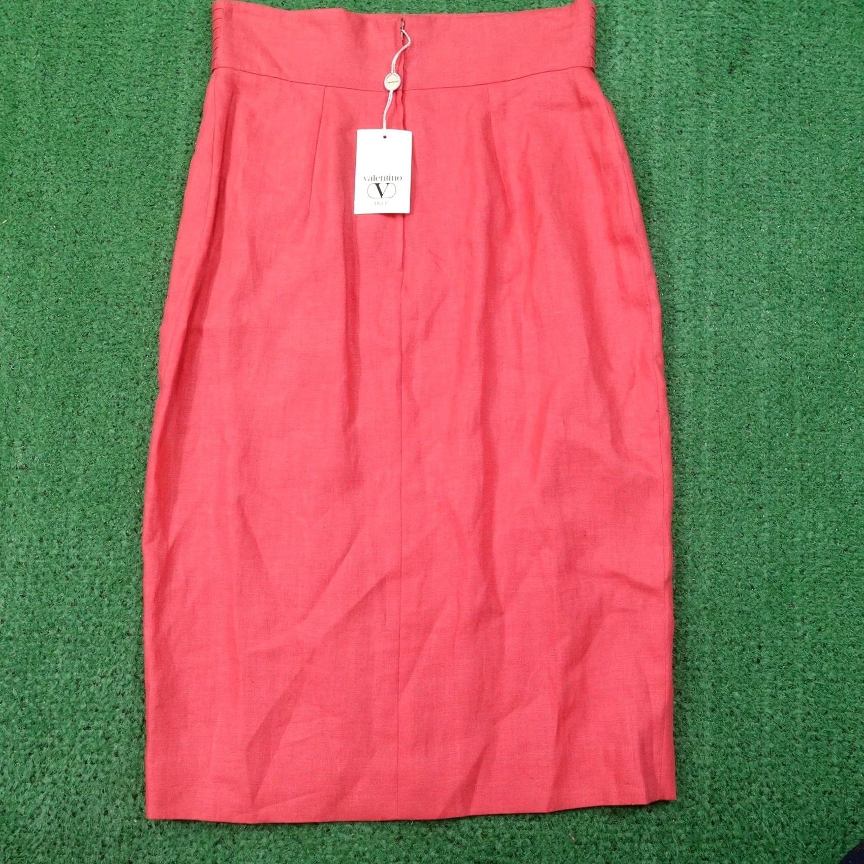 Valentino Valentino Miss V Skirt - Womens 8 Pink Linen Midi Pencil Size 30" / US 8 / IT 44 - 3 Thumbnail