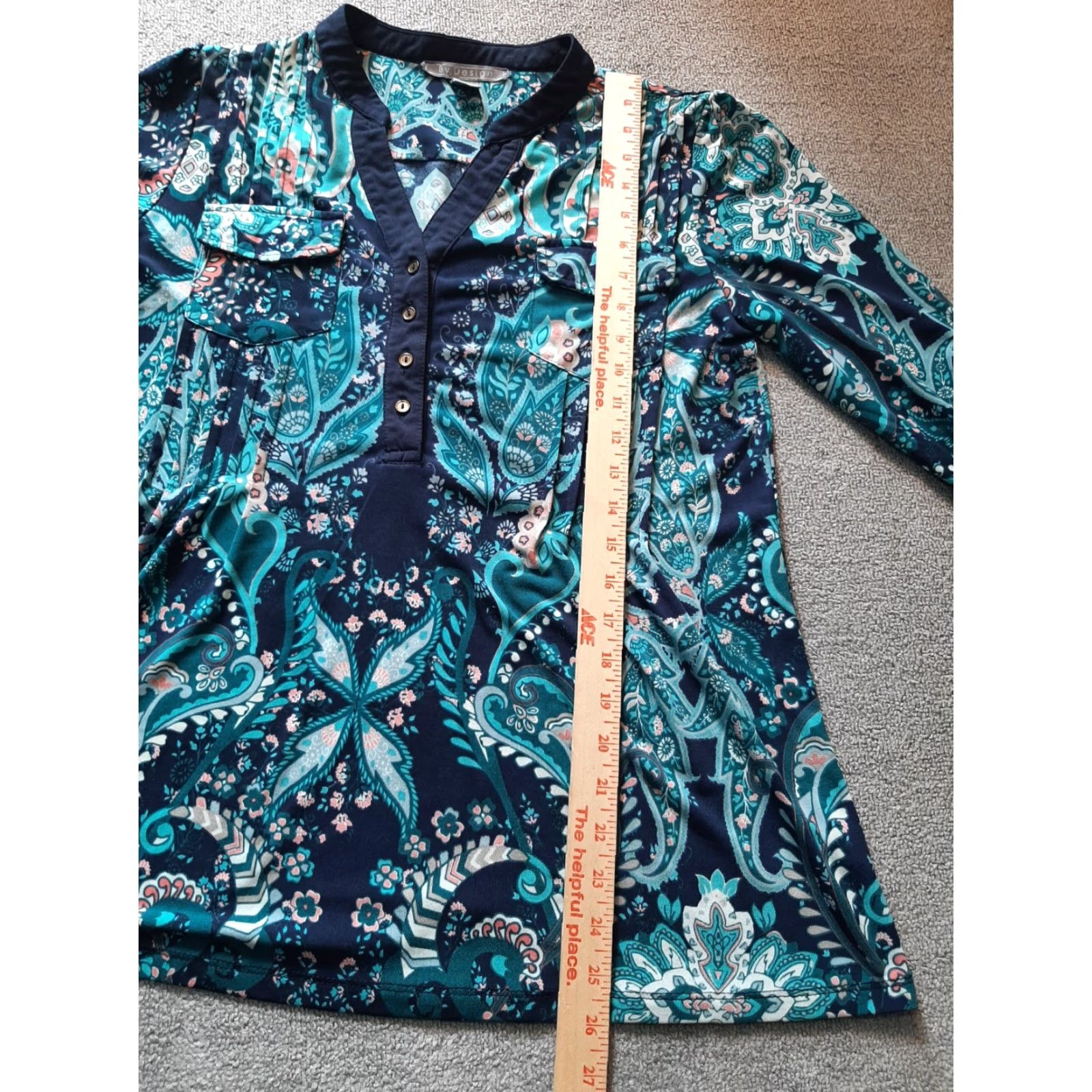 Vintage By Design Studio 3/4 Sleeve Floral Shirt Blue Top Womens Large L Size L / US 10 / IT 46 - 4 Thumbnail