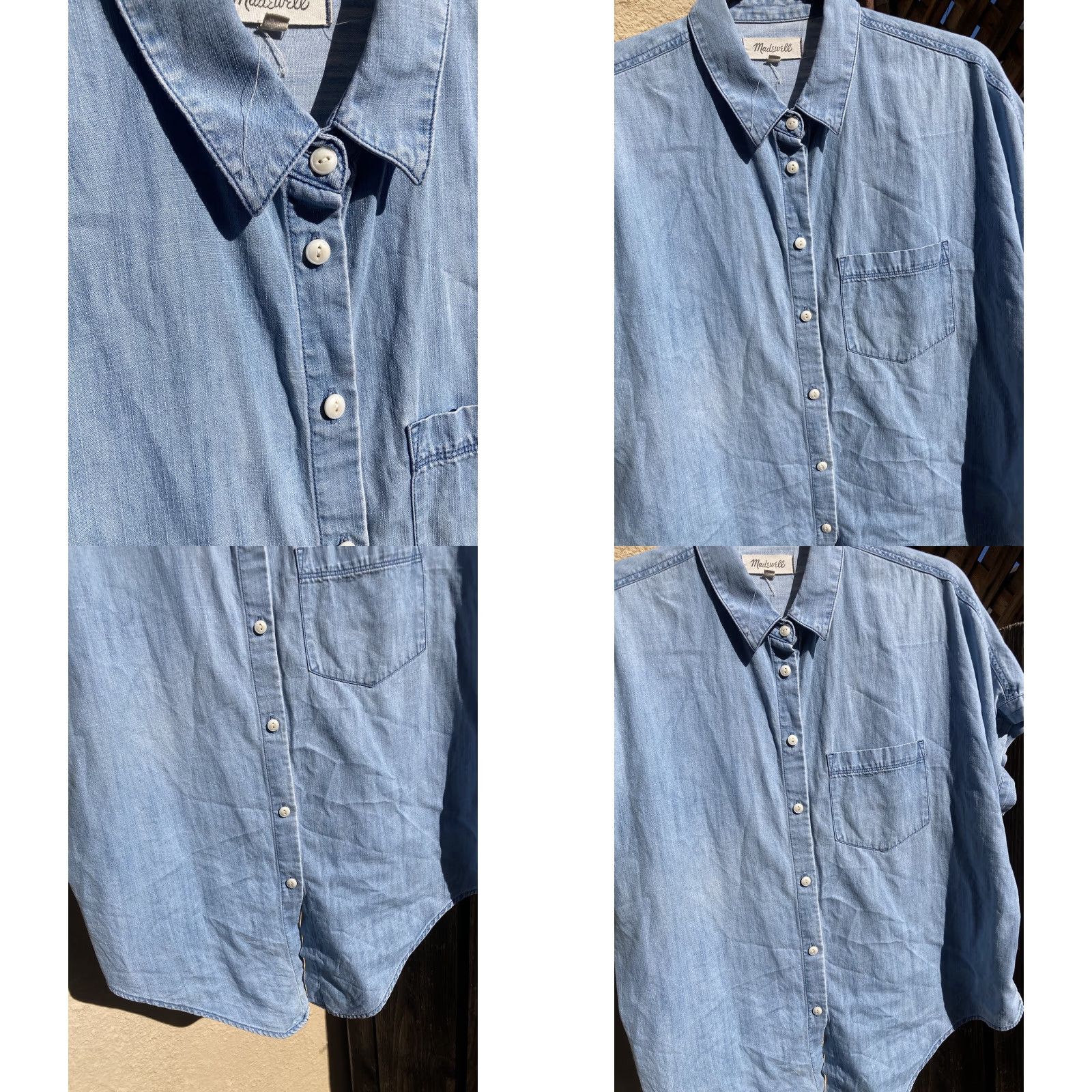 Madewell Madewell Button-Up Shirt Women's Blue Solid SS M Light Open Cowboy Workwear Size M / US 6-8 / IT 42-44 - 9 Thumbnail