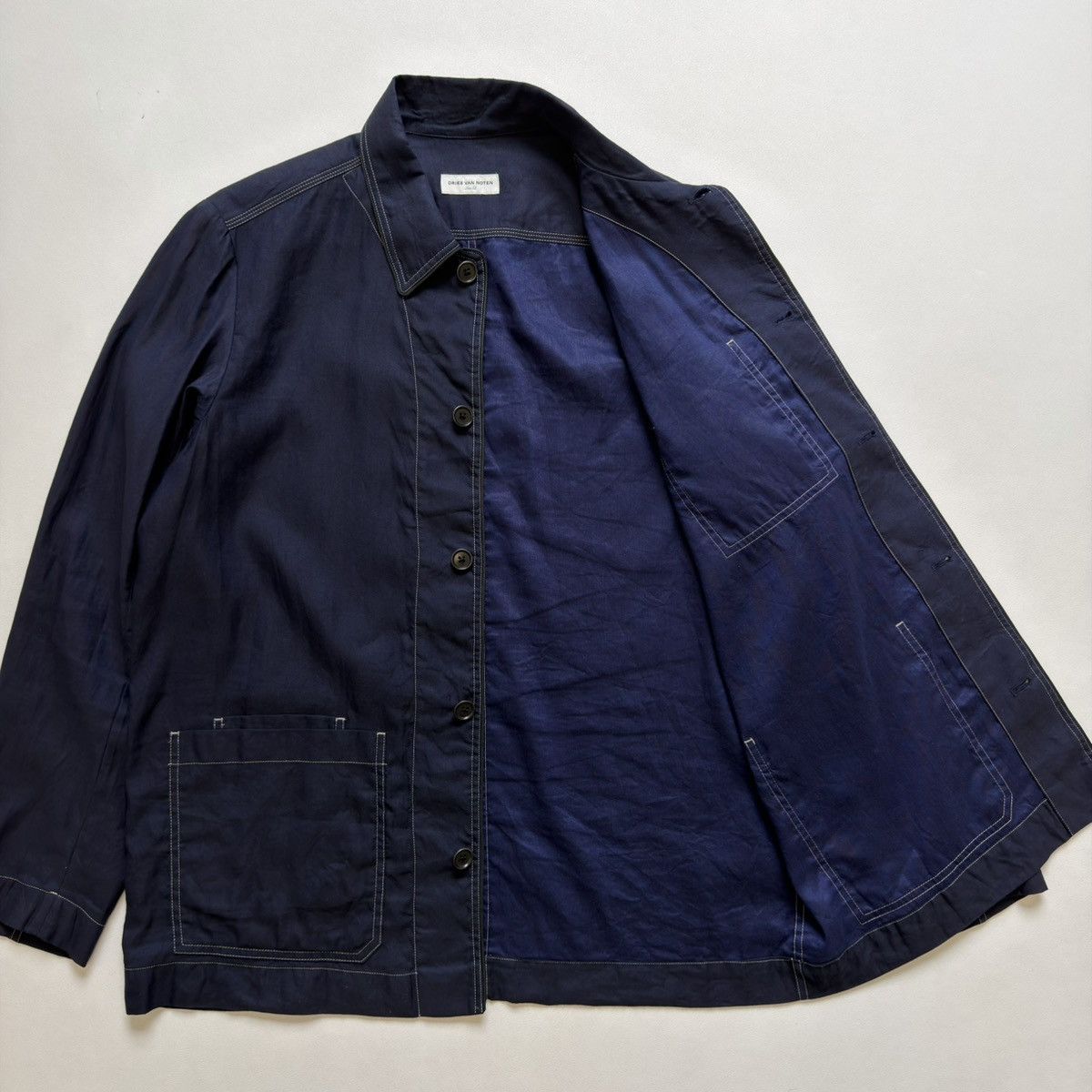 Dries Van Noten Dark Blue Contrast Stitch Utility Jacket Size US L / EU 52-54 / 3 - 9 Thumbnail