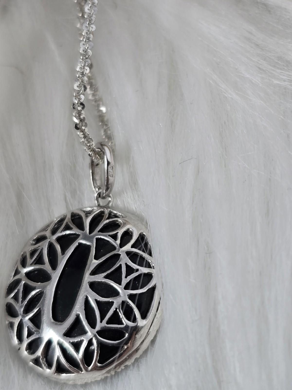 The Unbranded Brand 925 Silver Art Deco Revival Black Round Pendant 24" Chain Size ONE SIZE - 7 Thumbnail