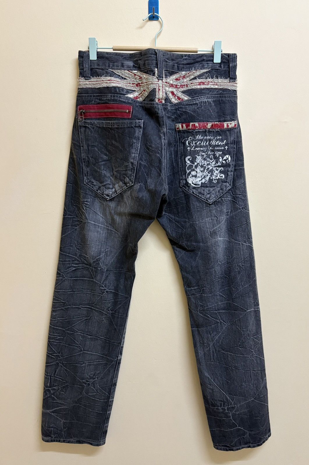 If Six Was Nine × Japanese Brand Vintage Y2k Jack Serika Poem Skull Printed Flared Jeans Size US 34 / EU 50 - 1 Thumbnail