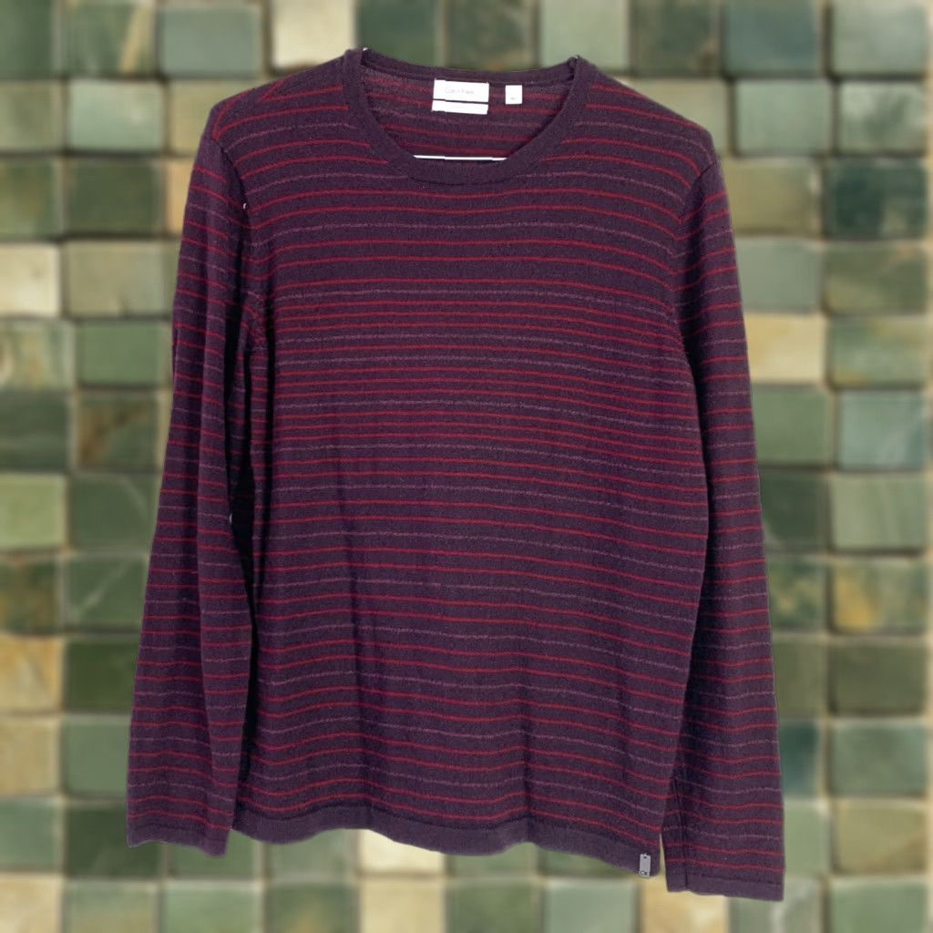 Calvin Klein Calvin Klein Purple Wool Blend Italian Yarn Striped Crew Neck Sweater Mens Large Size US L / EU 52-54 / 3 - 1 Thumbnail
