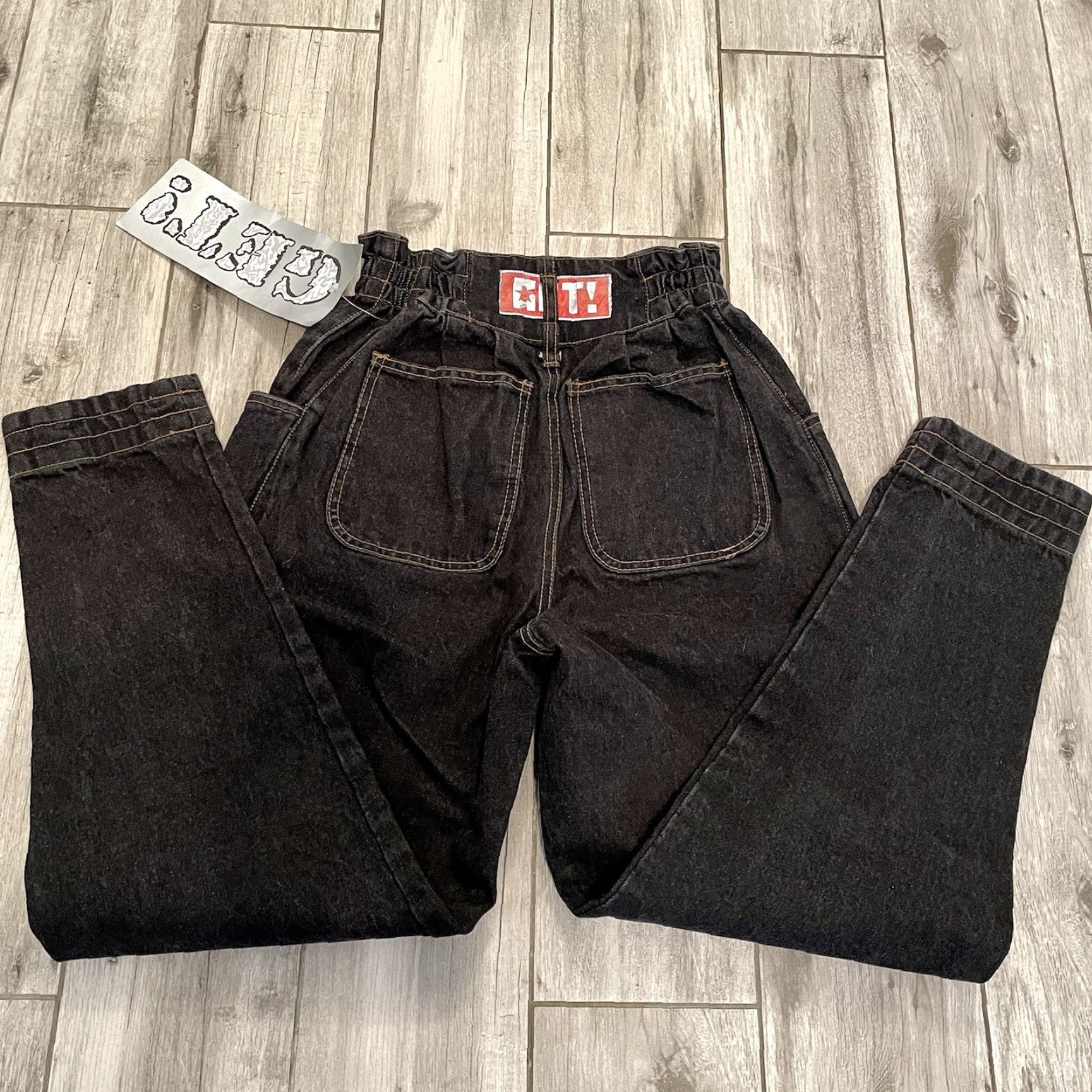 Vintage VINTAGE Get By Elie Jeans VTG 90s 24x28 High Waist Button Fly Distressed NWT Black Denim Womens Size 24" / US 00 / IT 34 - 4 Thumbnail