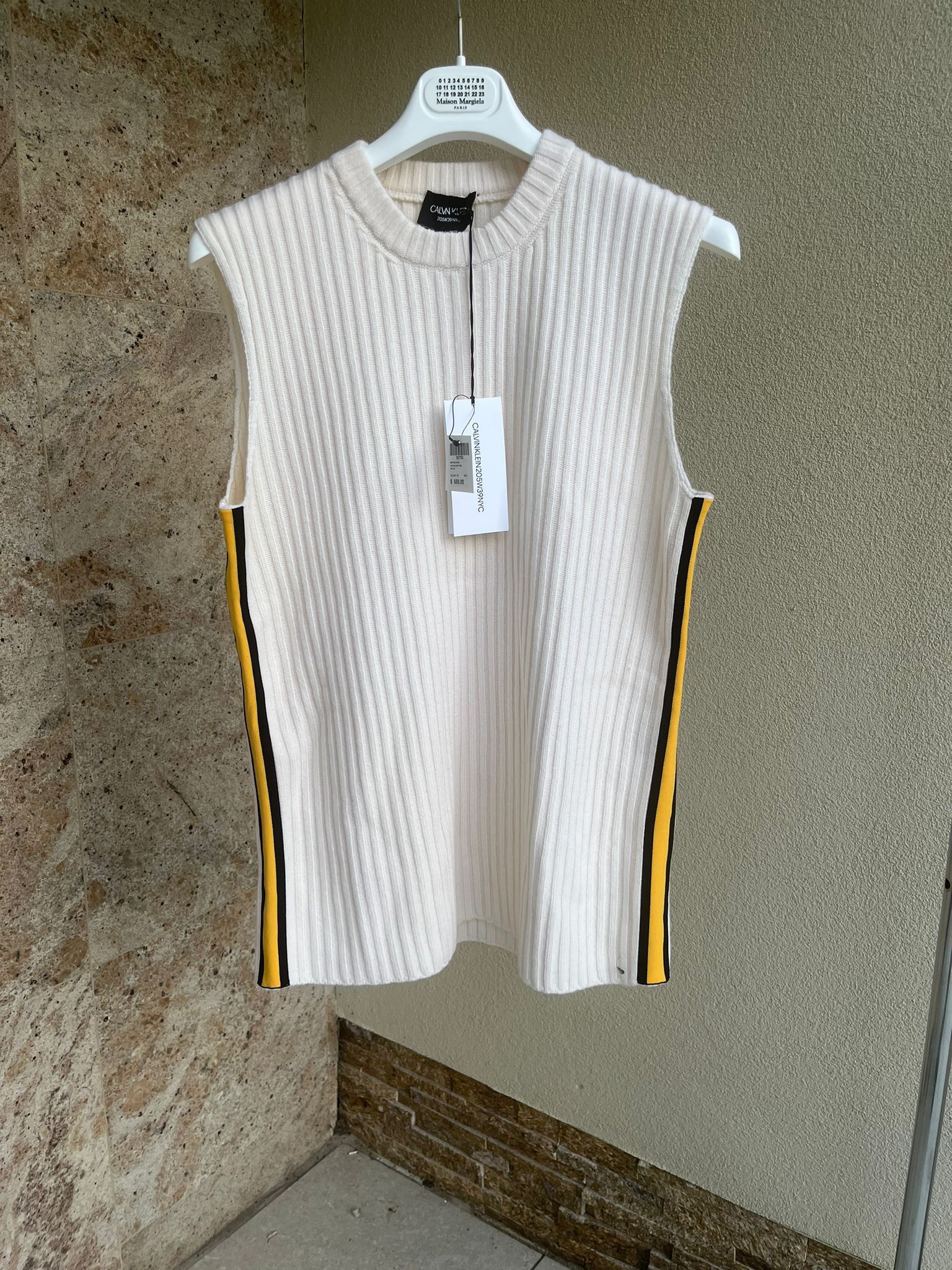 Calvin Klein 205W39NYC × Raf Simons Ribbed Sleeveless Sweater With Tape in Ivory Size US L / EU 52-54 / 3 - 2 Thumbnail