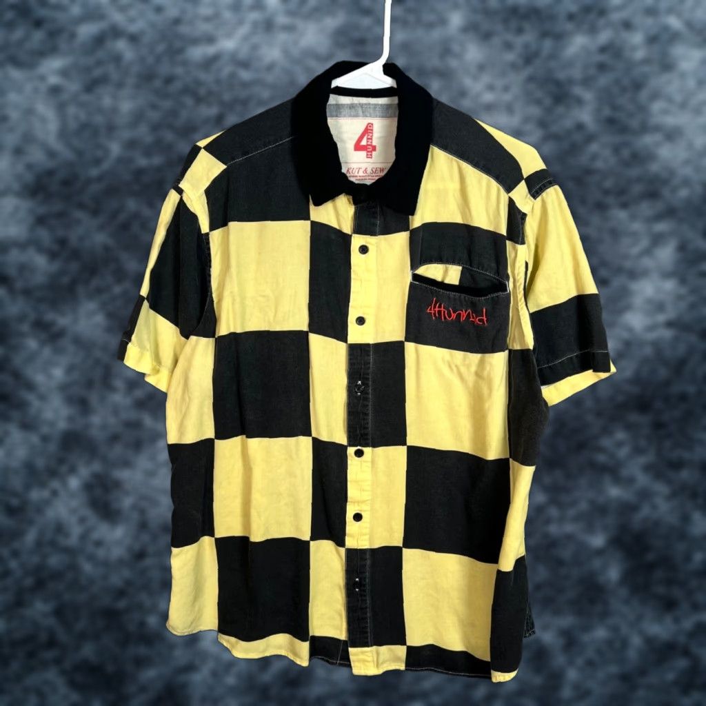 Vintage VINTAGE 4Hunnid Button-Up Shirt Short Sleeve Checkered Yellow/Black Small Mens Adult S Shirt Size US S / EU 44-46 / 1 - 1 Thumbnail