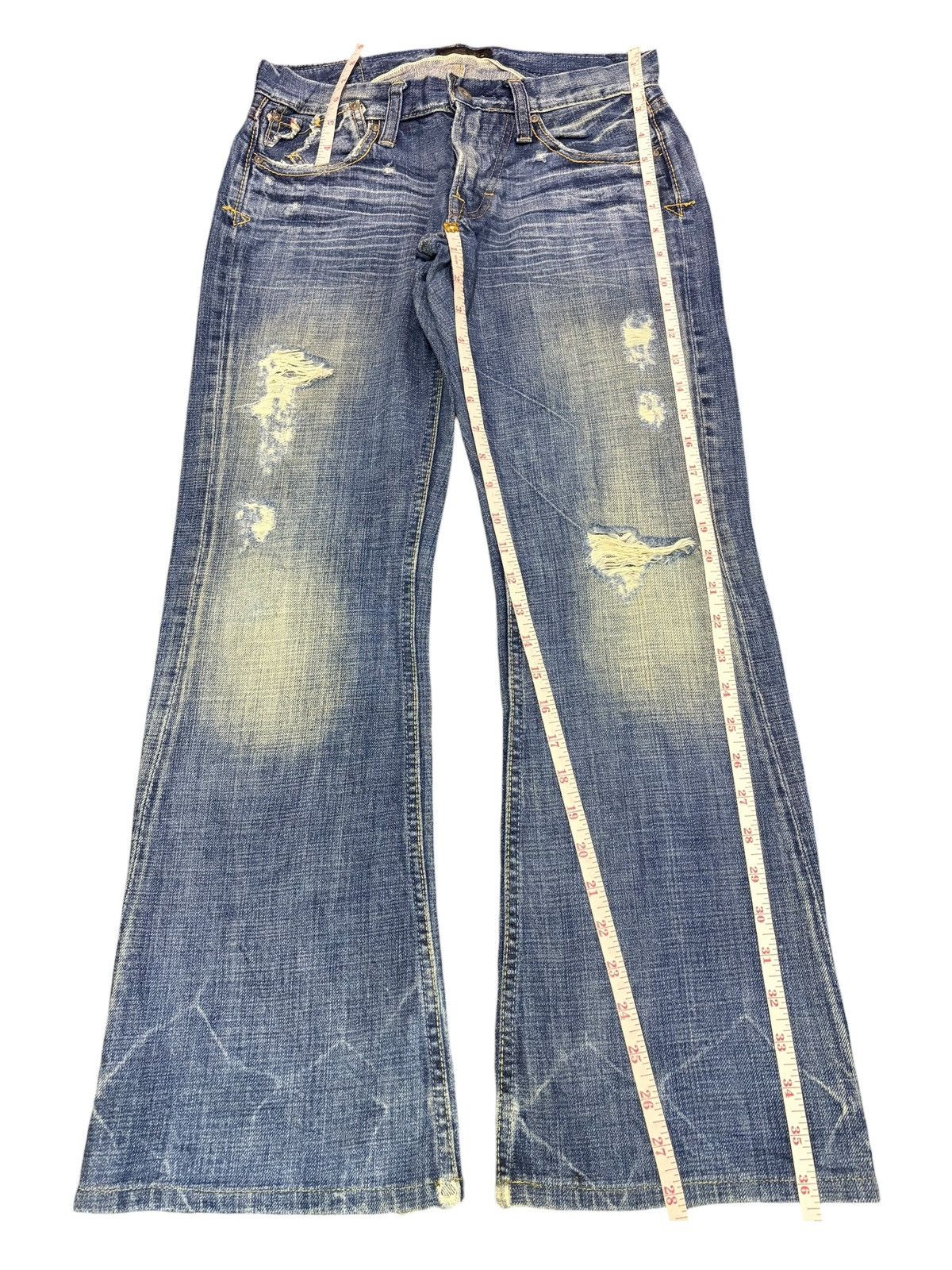 Edwin Vintage Japanese Selvedge Buckle Back Distress Flare Jeans Size 28" / US 6 / IT 42 - 7 Thumbnail