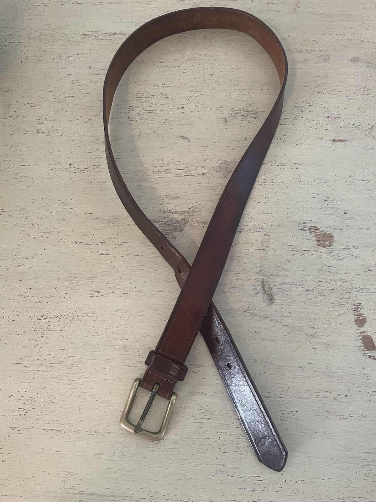 Polo Ralph Lauren × Vintage Single-Prong brass buckle leather belt Size 38 - 3 Thumbnail