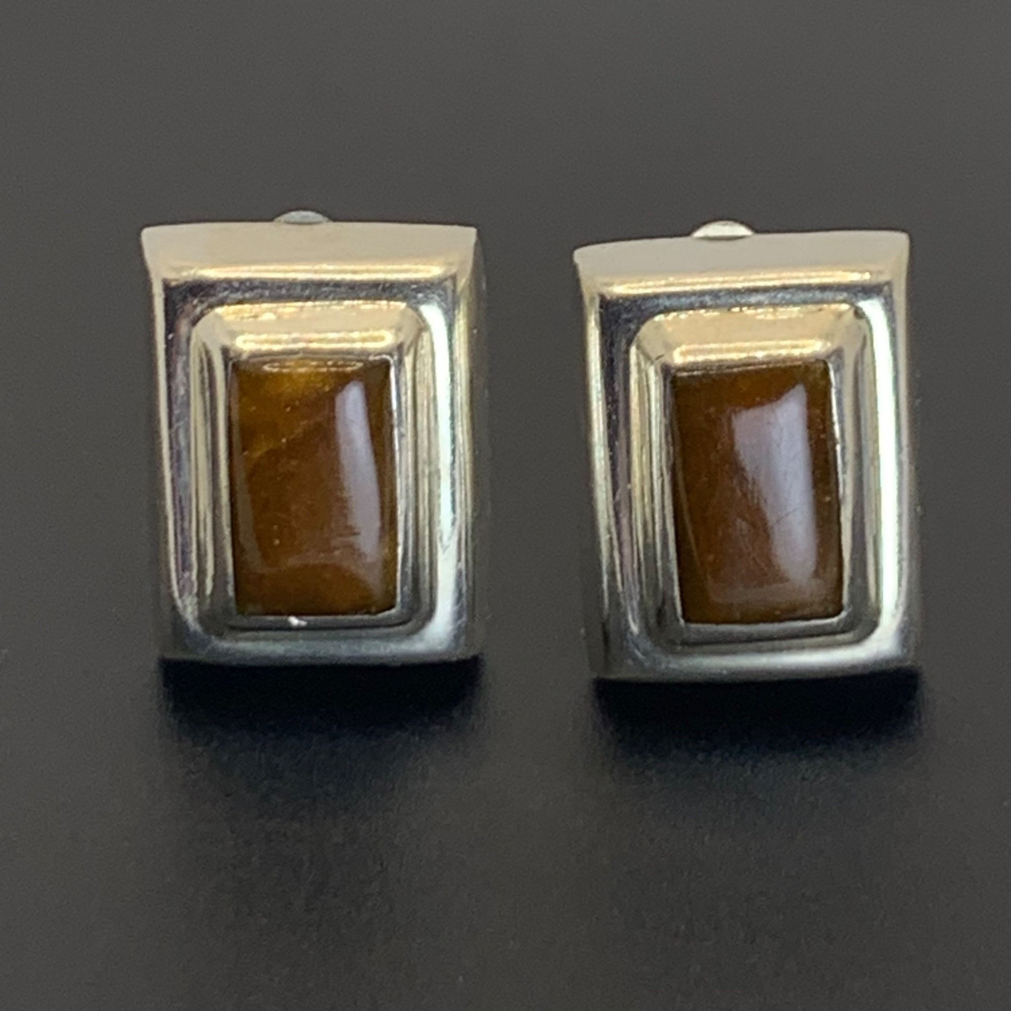 Other Vintage Sterling Silver 925 Brown Jasper Rectangle Shaped Cl Size ONE SIZE - 6 Thumbnail
