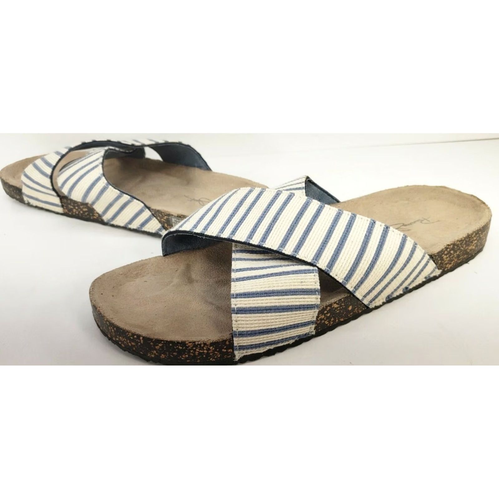 Panama Jack Panama Jack X-Strap Slip-on Slide Sandals Sz 8-9 White Blue Striped Cork Midsole Size US 8 / IT 38 - 2 Thumbnail
