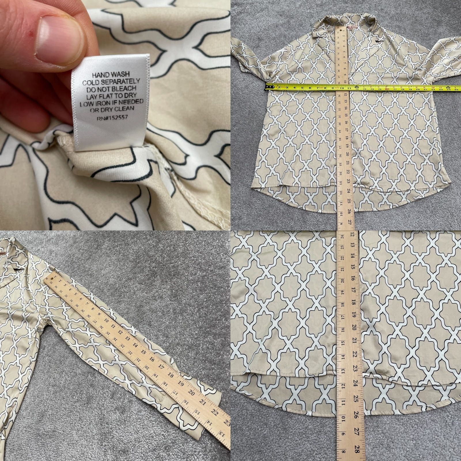 Vintage Bailey Rose Satin Blouse Womens XS Brown Geometric Long Sleeve Hook & Eye Casual Shirt Size XS / US 0-2 / IT 36-38 - 8 Thumbnail