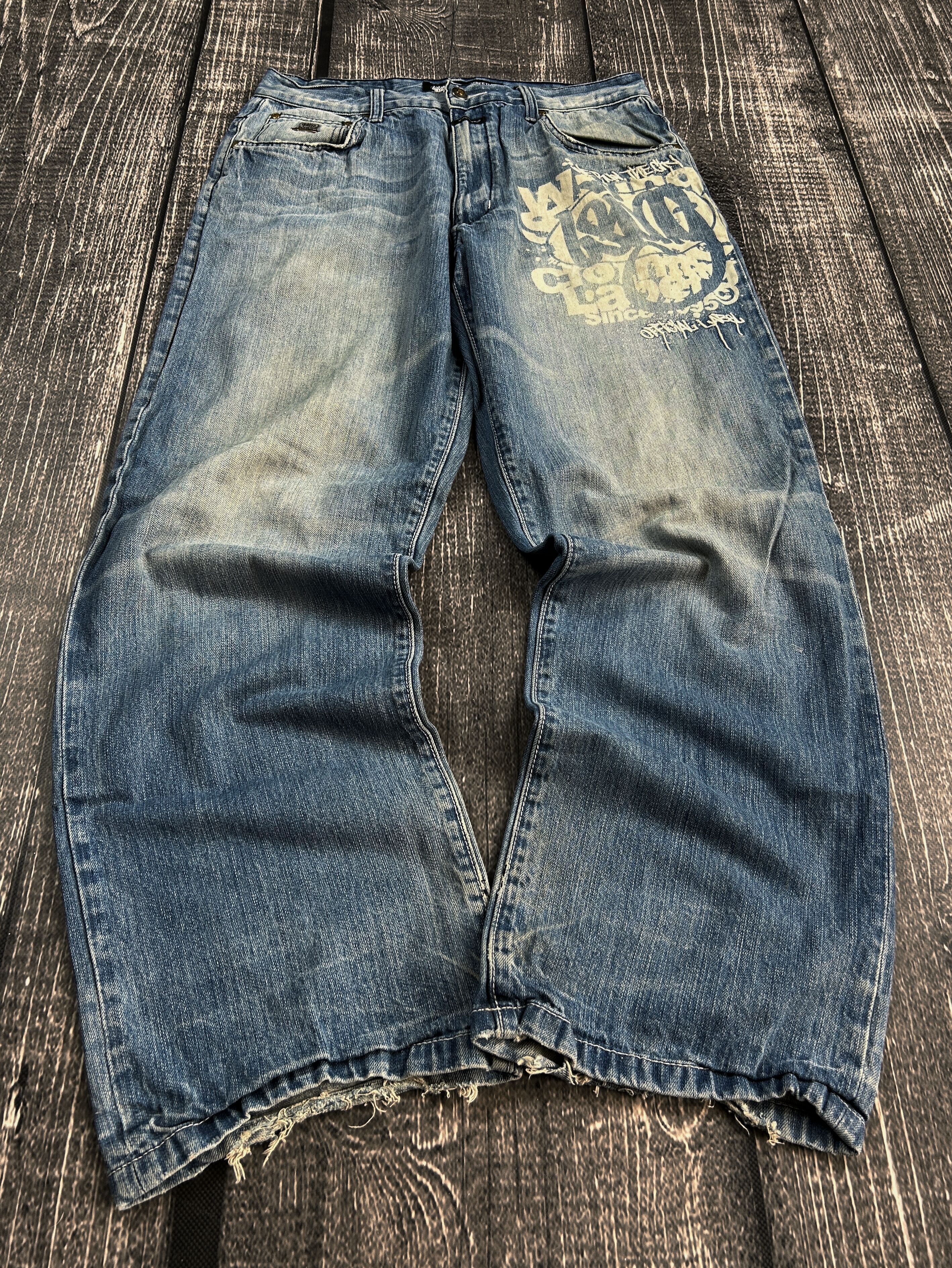 Japanese Brand VTG Baggy Rap SK8 JNCO Balenci Style Washed Jeans Y2K Size US 32 / EU 48 - 3 Thumbnail
