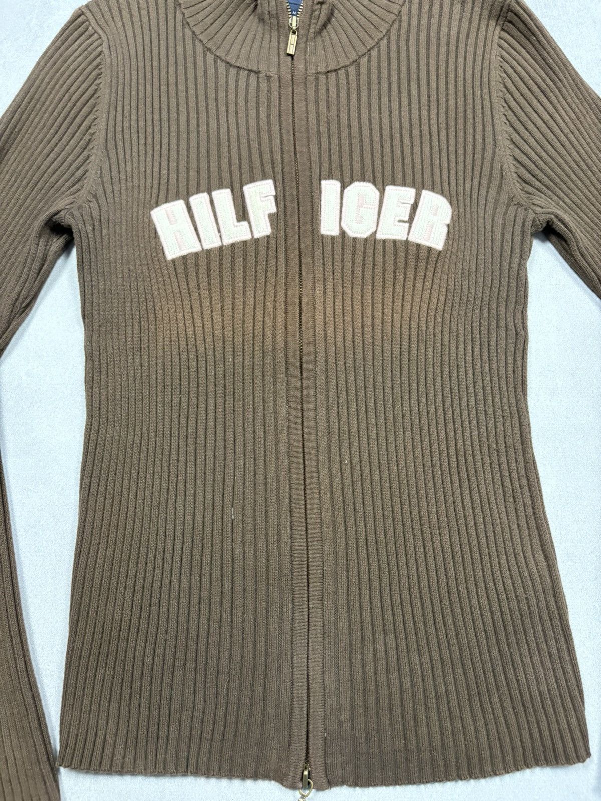 Tommy Hilfiger Tommy Hilfiger Ribbed Zip Up Brown Spell Out Logo Y2K 2000s Size M / US 6-8 / IT 42-44 - 5 Thumbnail